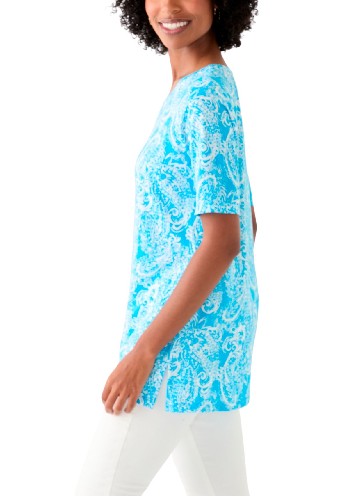 Womens Printed Keyhole Top