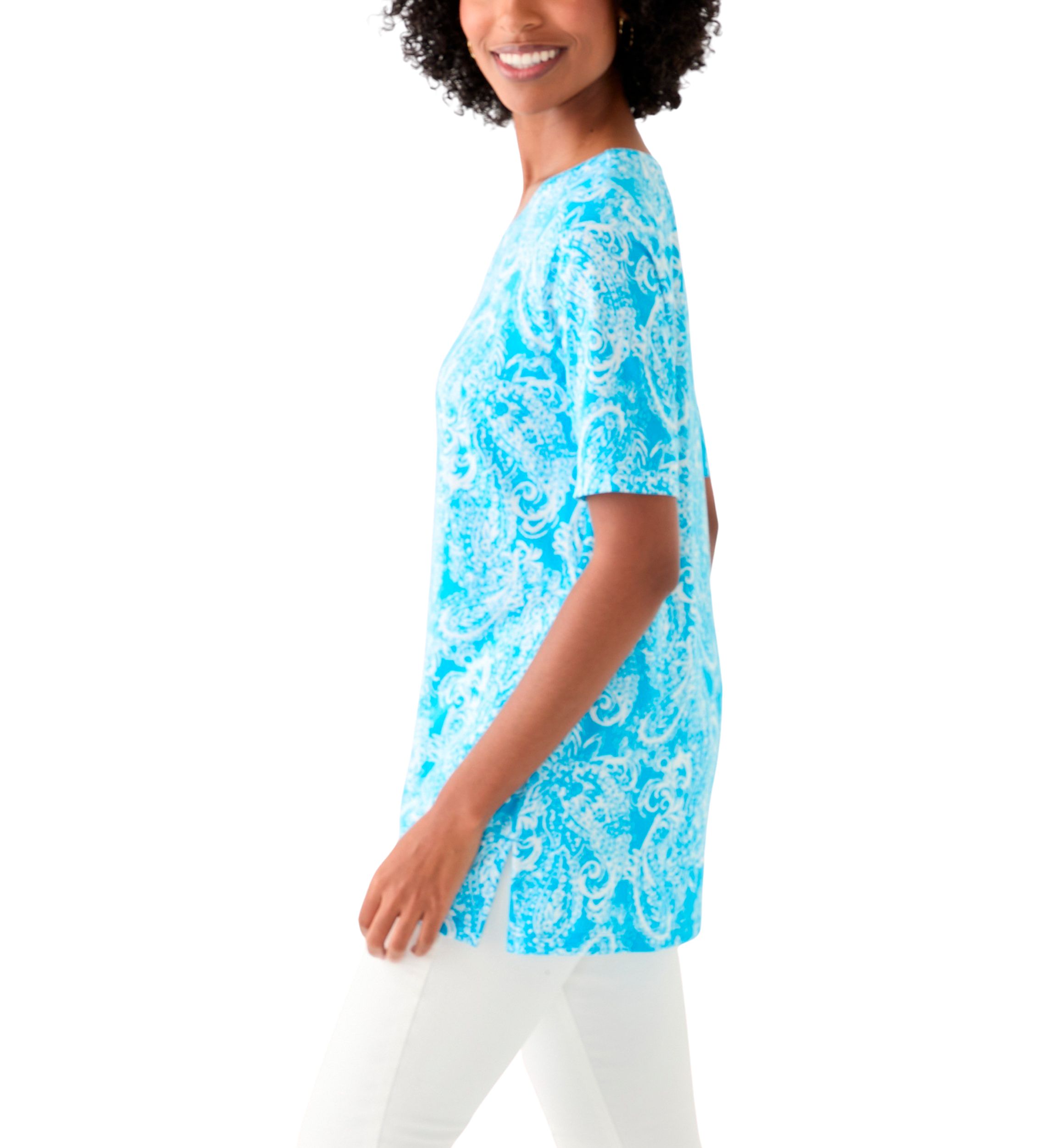 Womens Printed Keyhole Top
