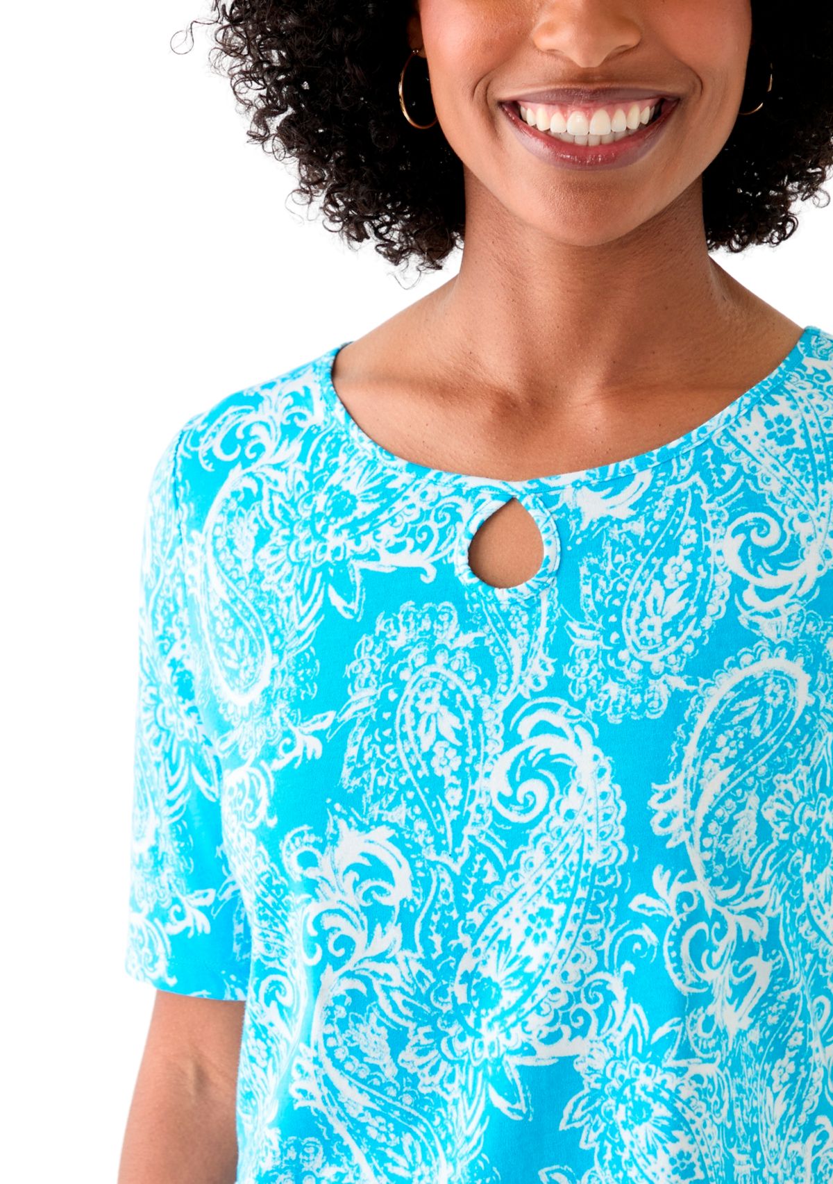 Womens Printed Keyhole Top