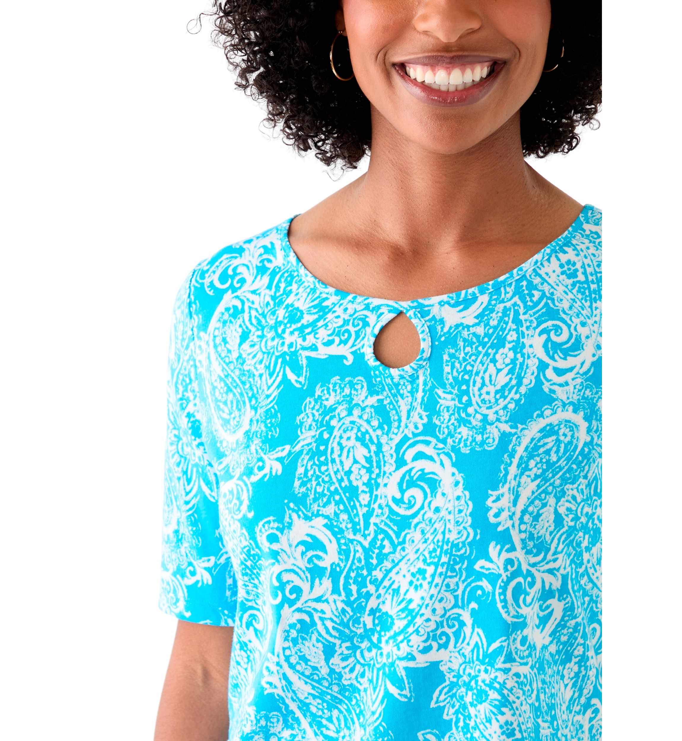 Womens Printed Keyhole Top