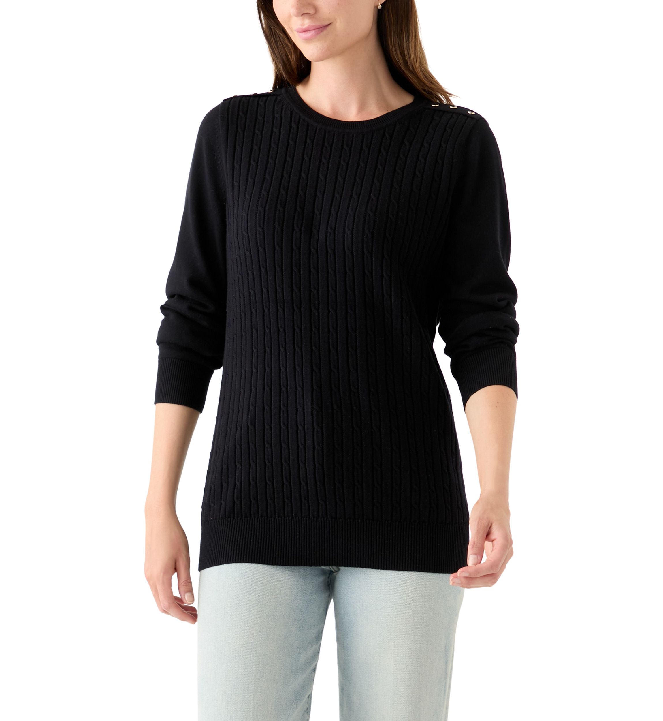 Womens Long Sleeve Cable Crew Neck Sweater 