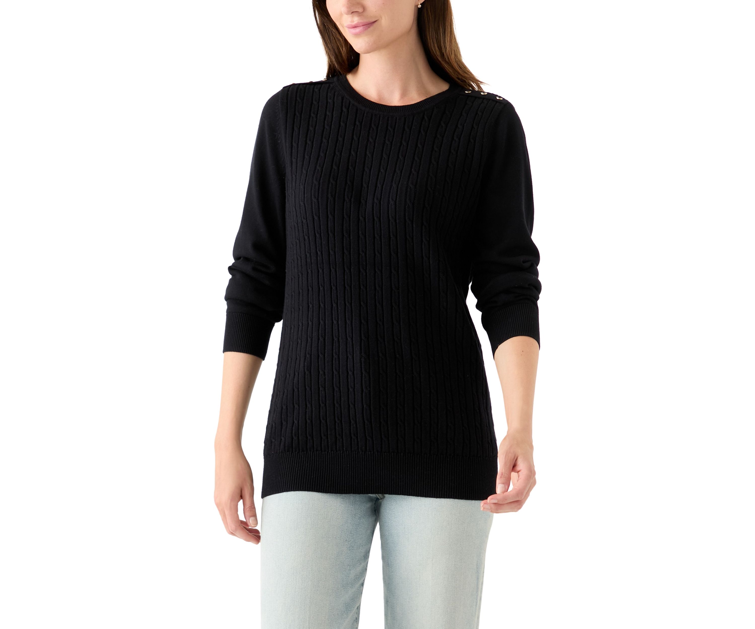 Womens Long Sleeve Cable Crew Neck Sweater 