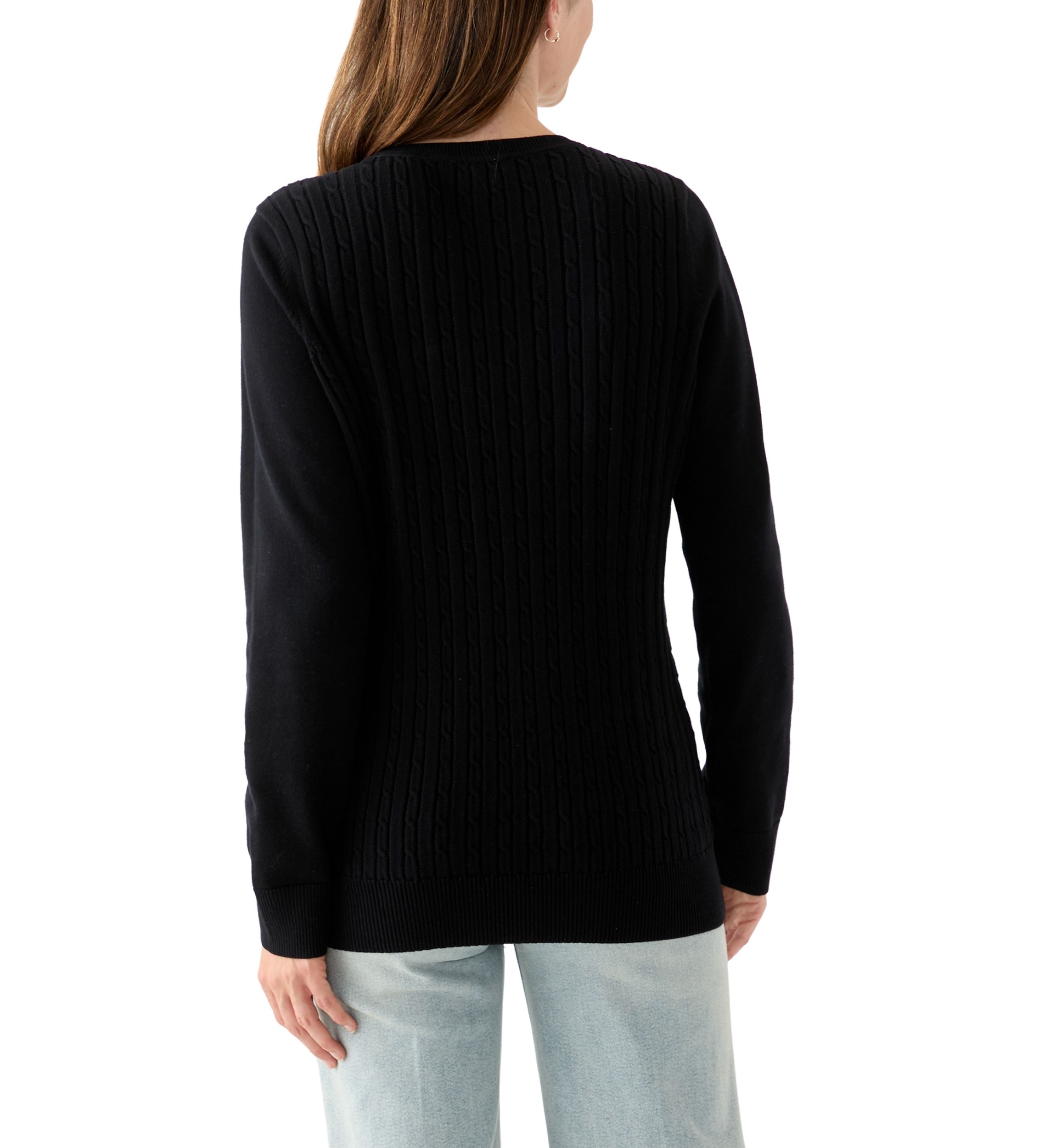 Womens Long Sleeve Cable Crew Neck Sweater 