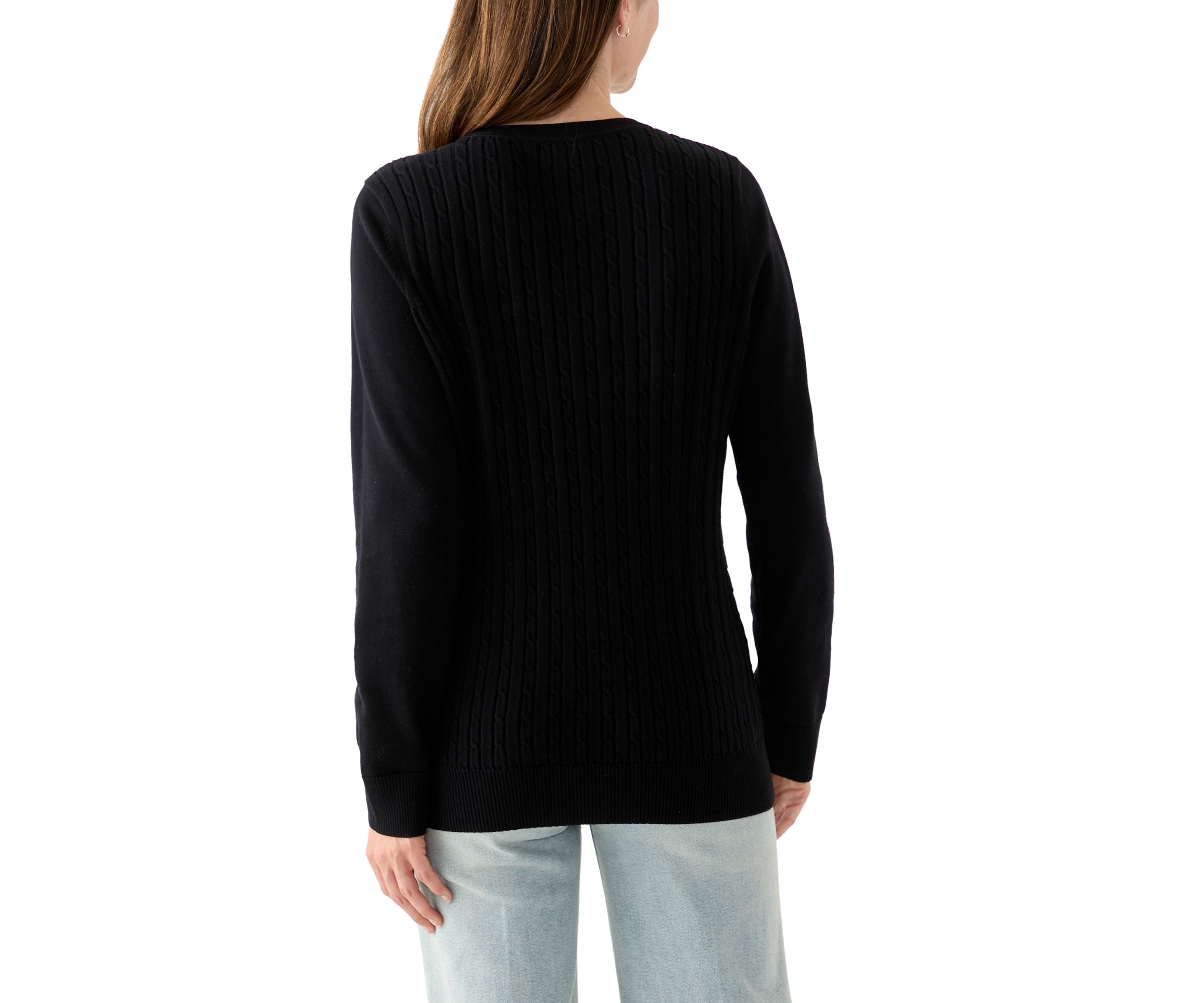 Womens Long Sleeve Cable Crew Neck Sweater 