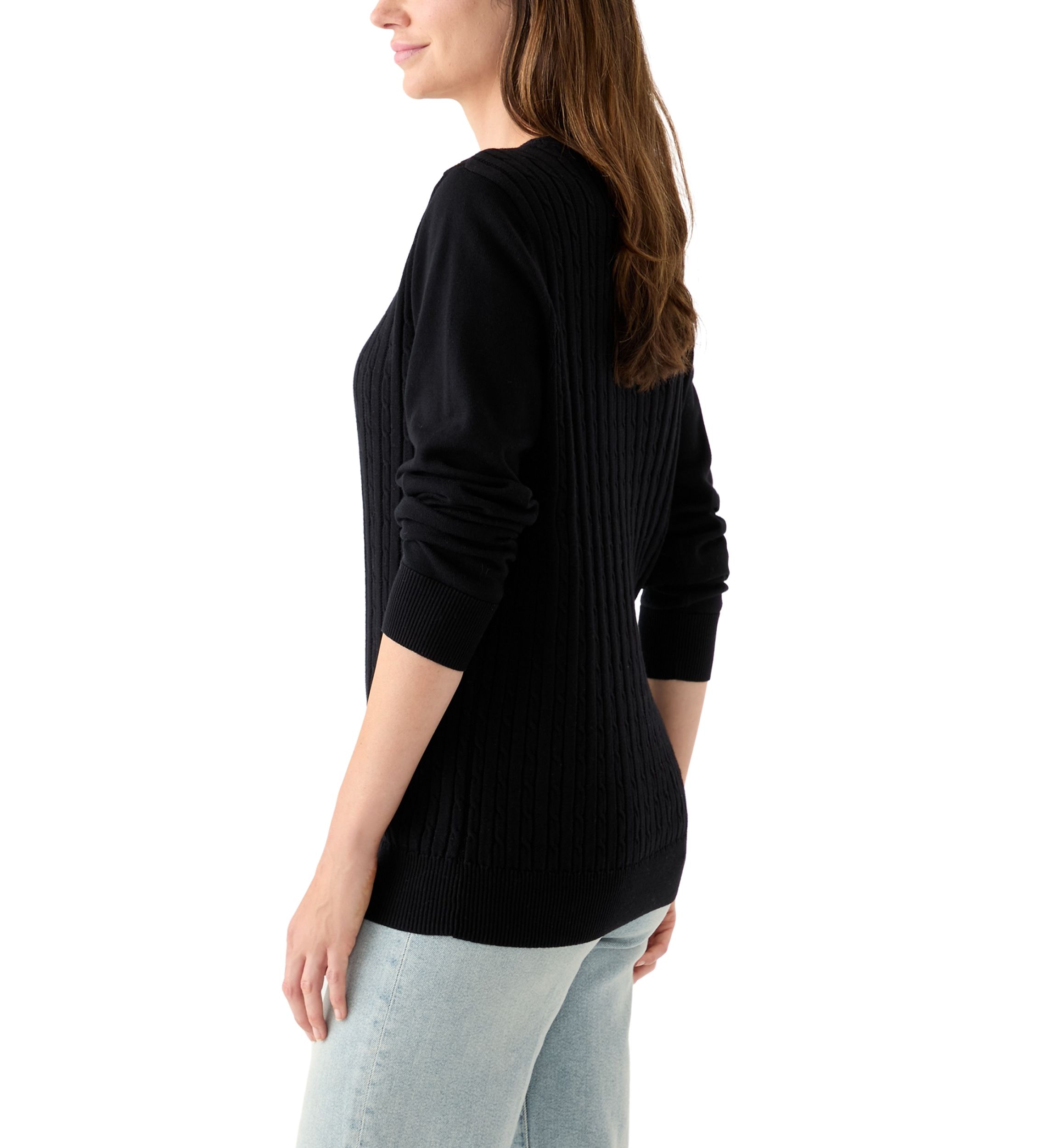 Womens Long Sleeve Cable Crew Neck Sweater 
