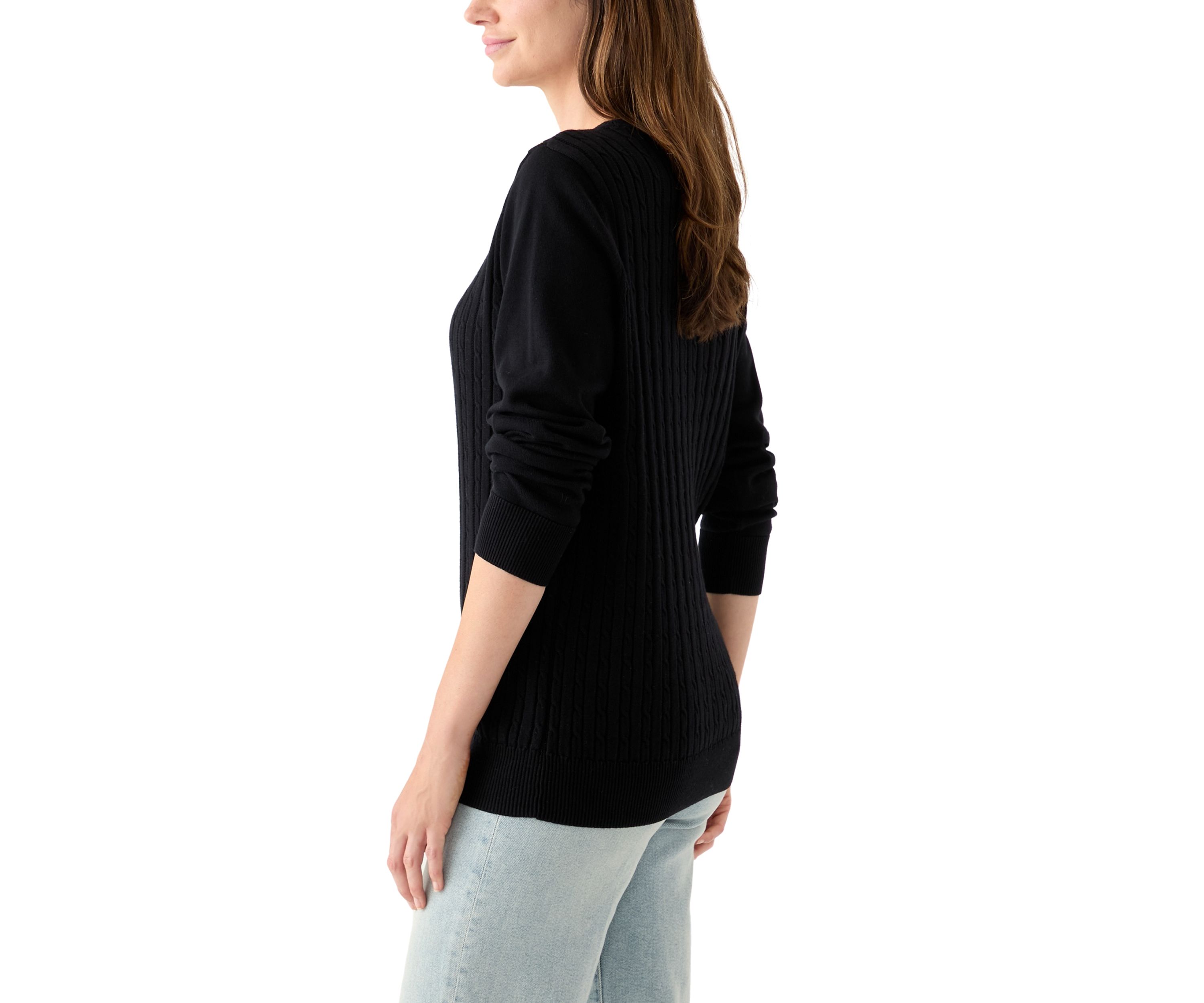 Womens Long Sleeve Cable Crew Neck Sweater 