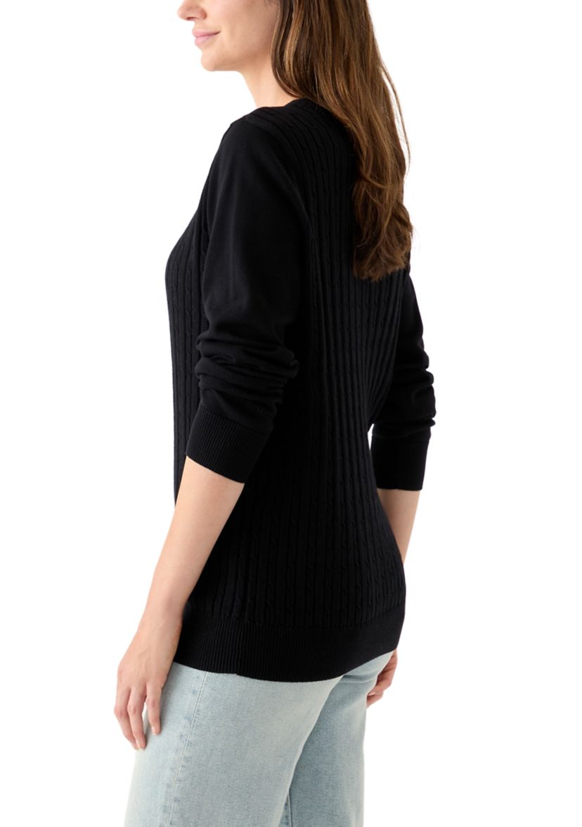 Womens Long Sleeve Cable Crew Neck Sweater 