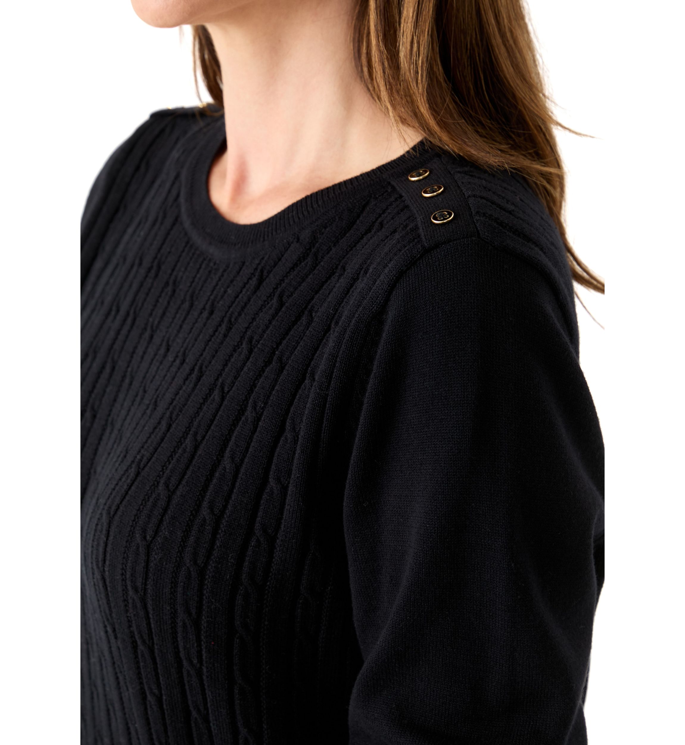 Womens Long Sleeve Cable Crew Neck Sweater 