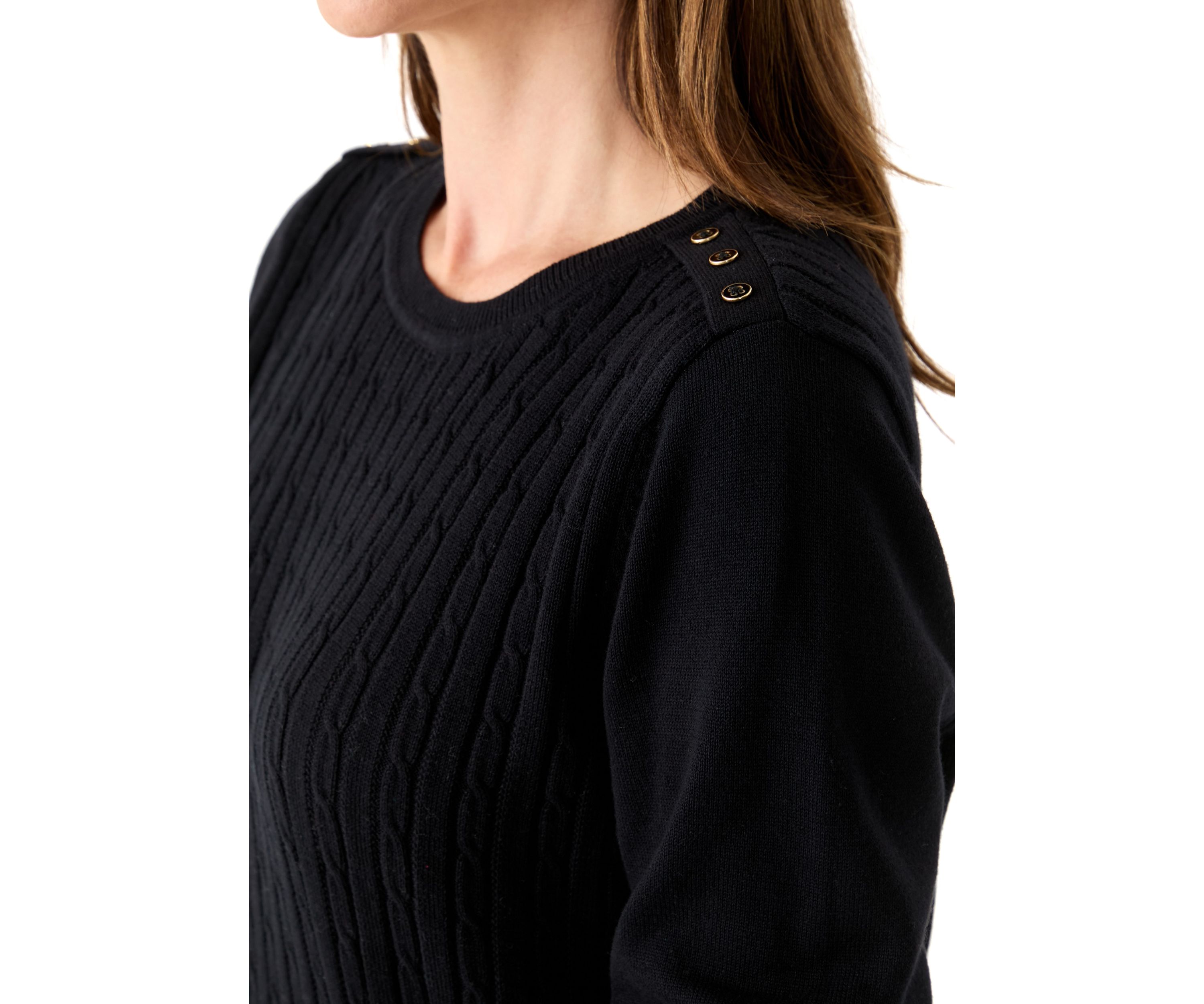 Womens Long Sleeve Cable Crew Neck Sweater 