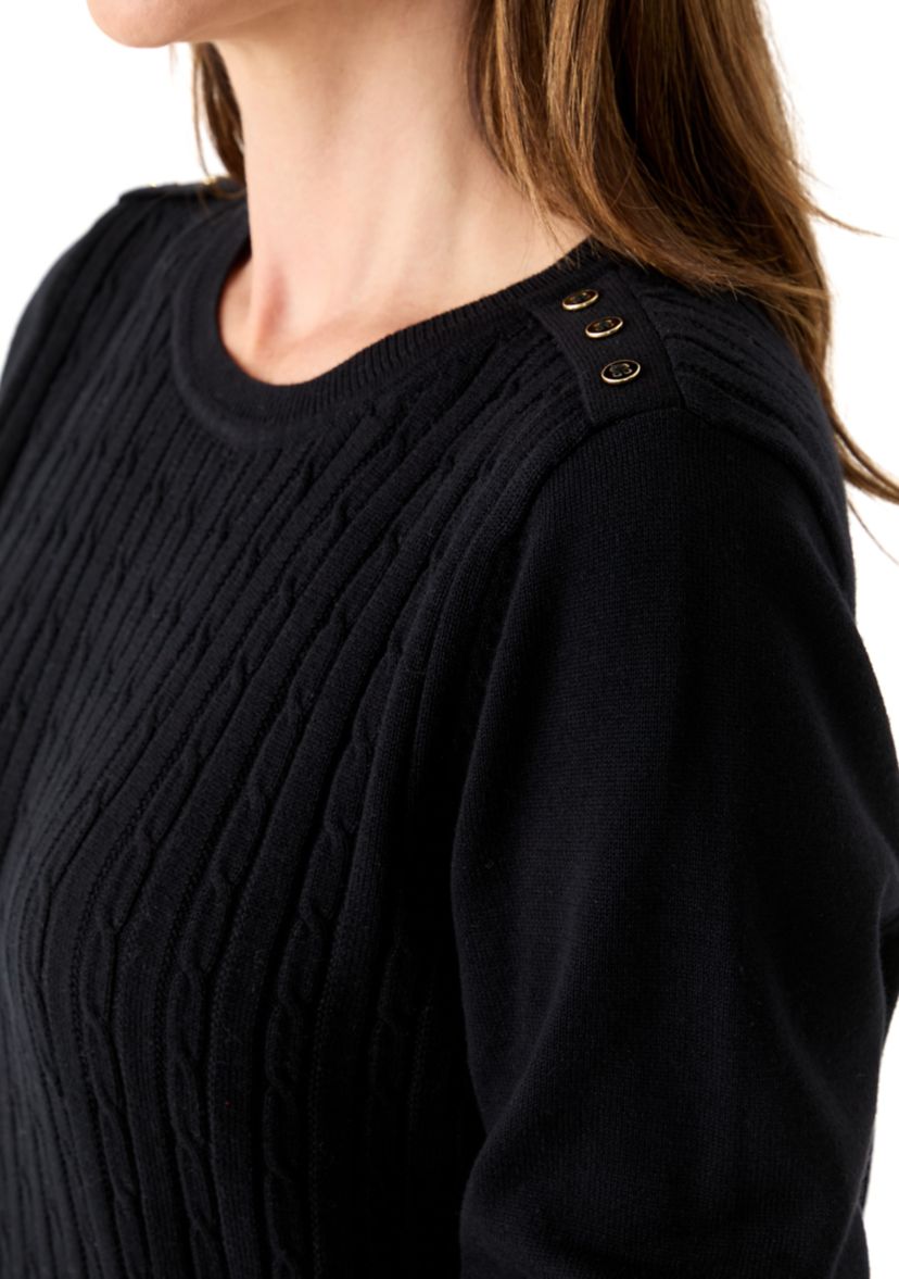 Womens Long Sleeve Cable Crew Neck Sweater 