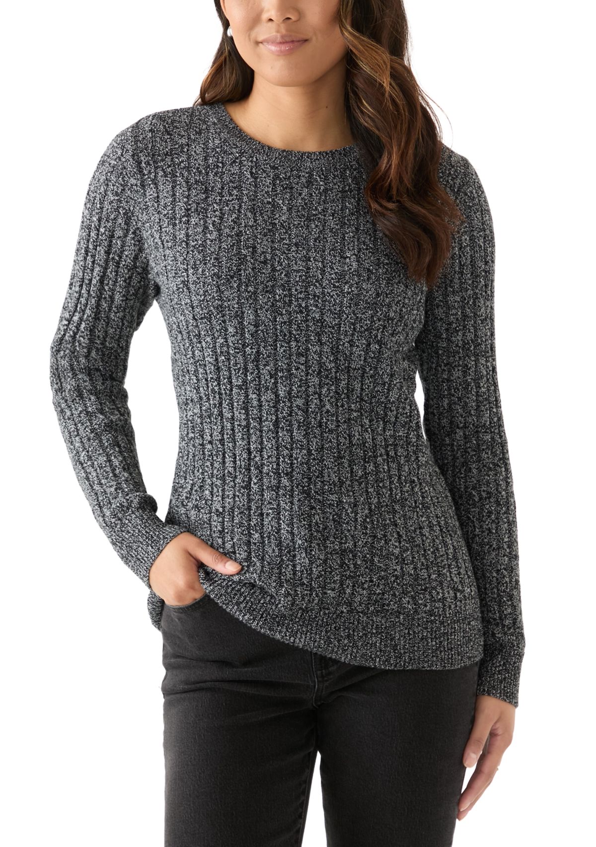 Womens Cable Knit Marled Sweater
