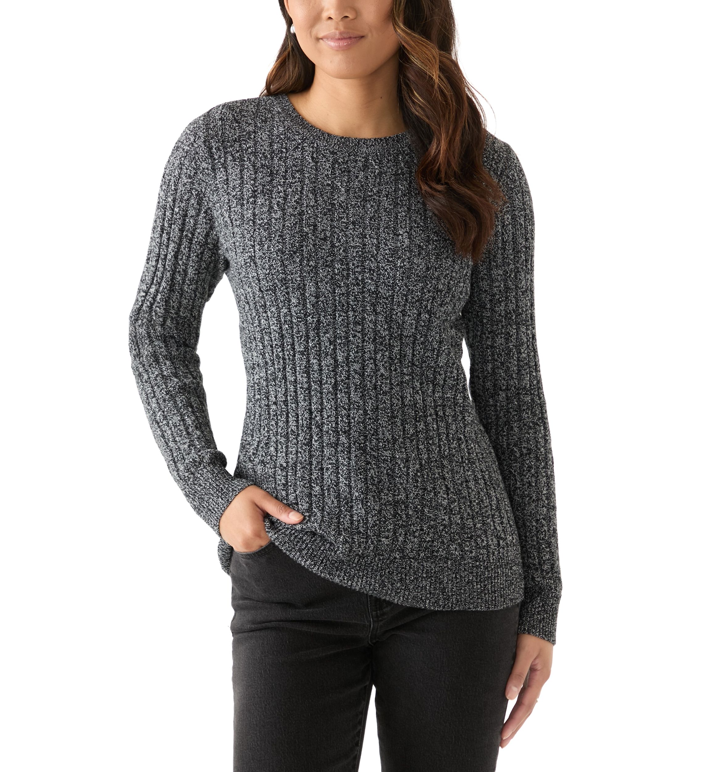 Womens Cable Knit Marled Sweater