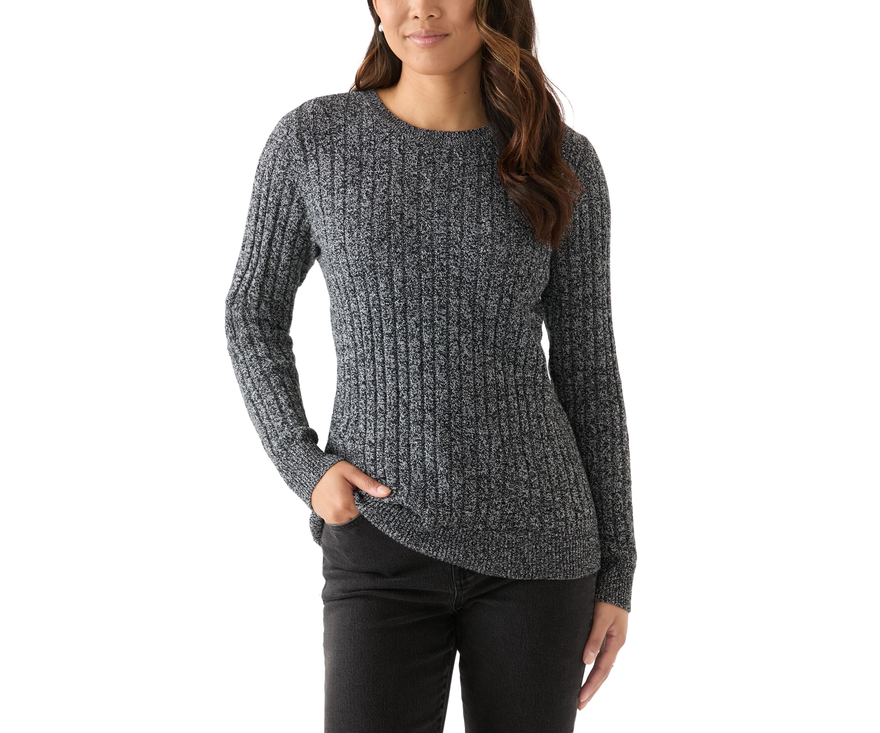 Womens Cable Knit Marled Sweater