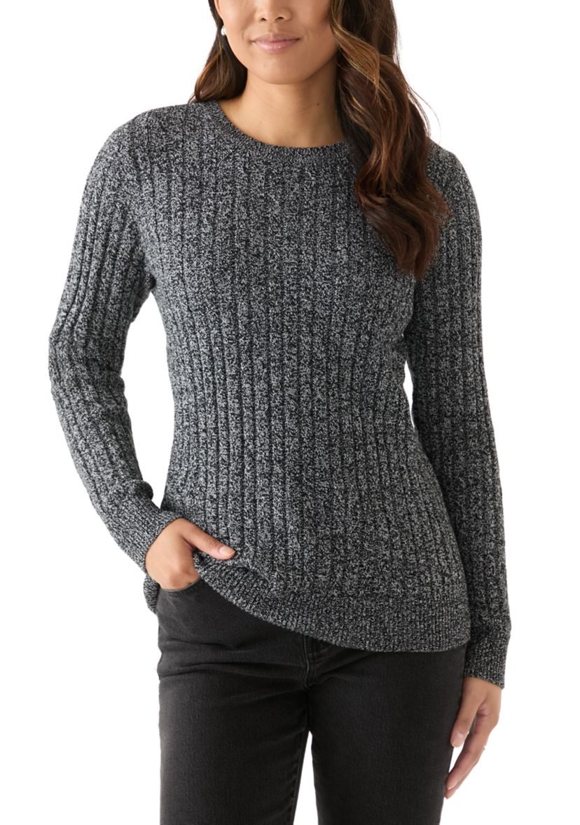 Womens Cable Knit Marled Sweater