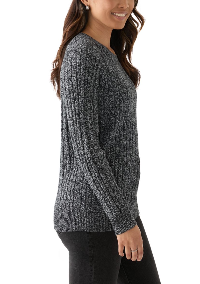 Womens Cable Knit Marled Sweater