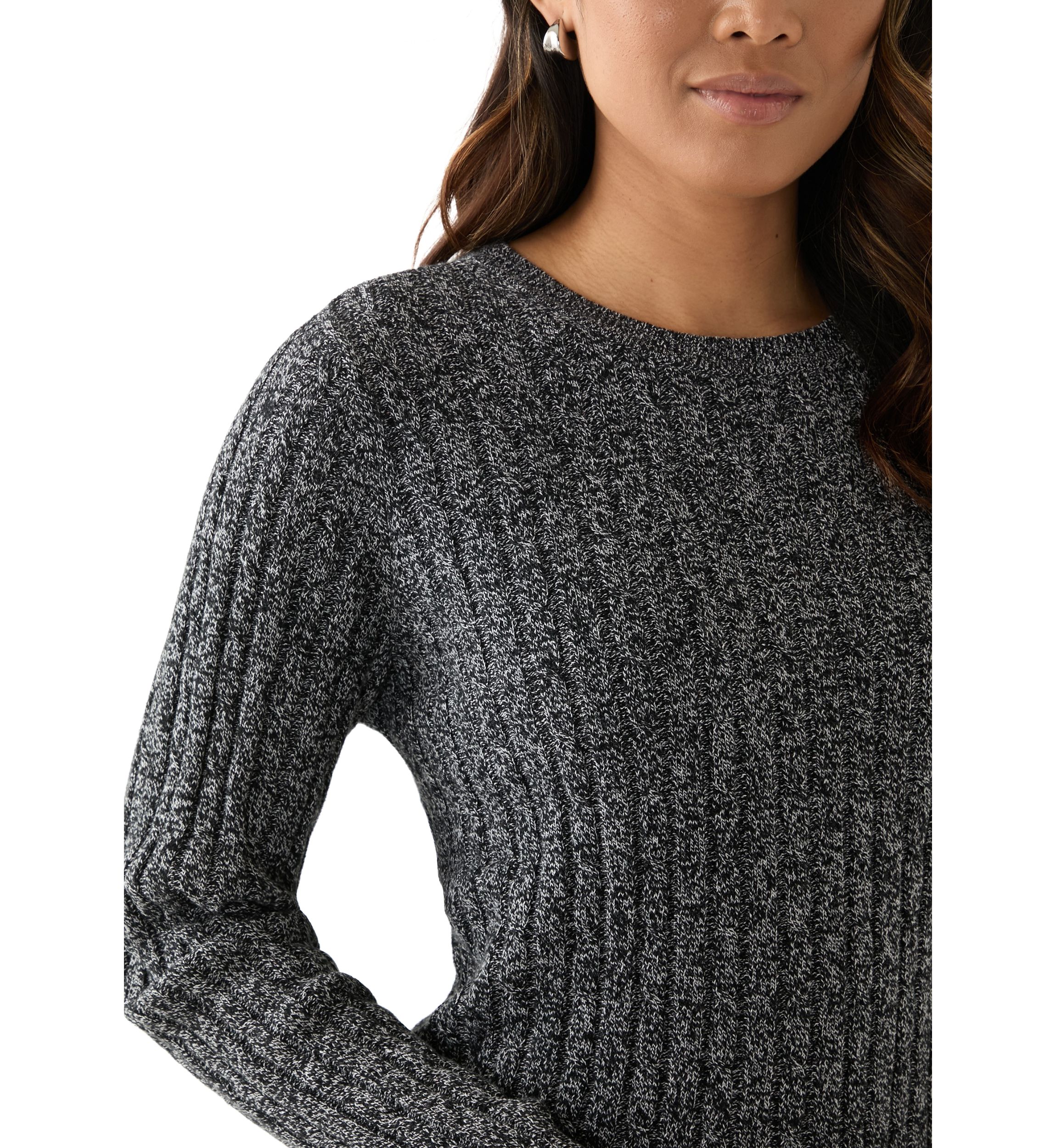 Womens Cable Knit Marled Sweater
