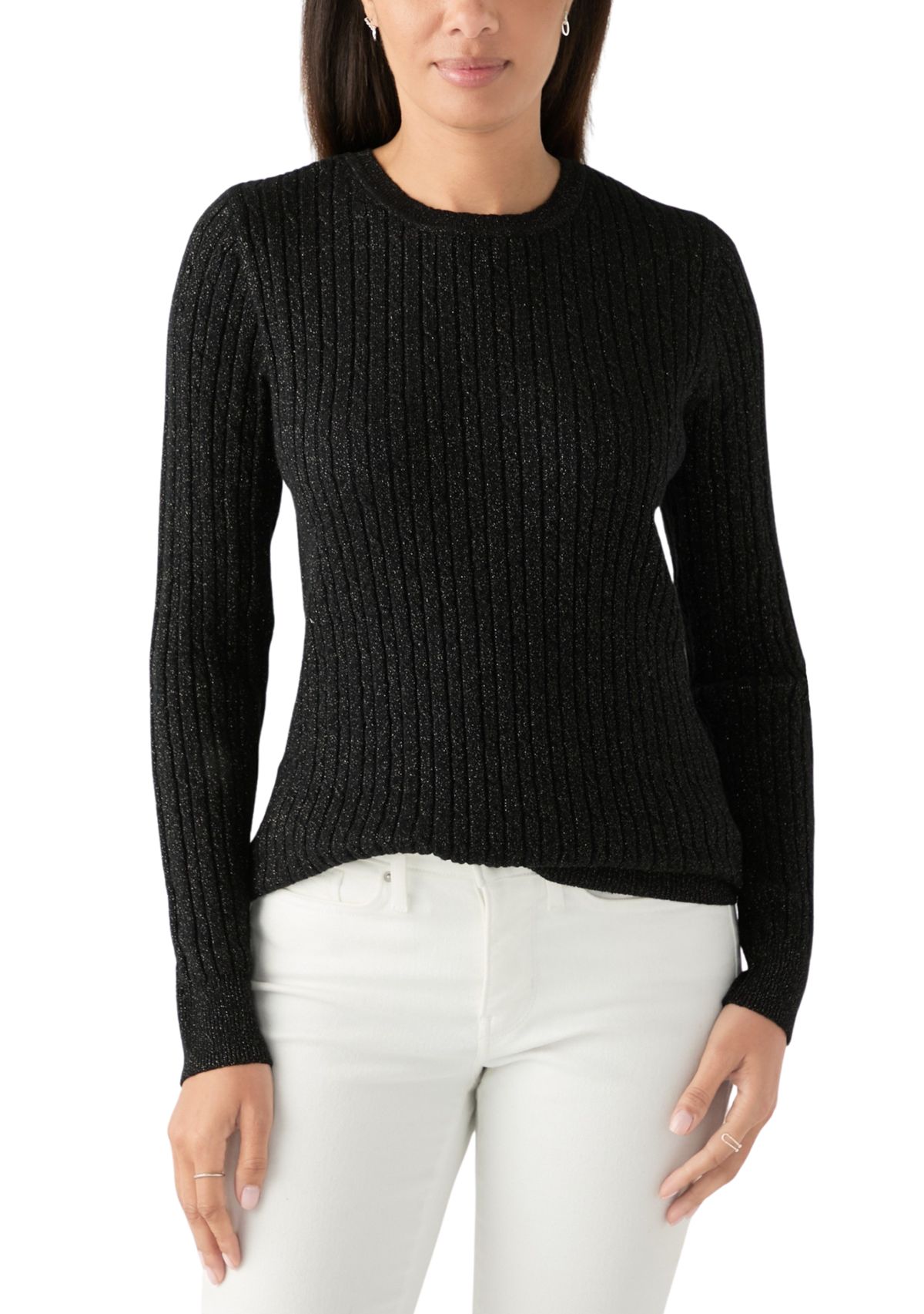 Womens Cable Knit Lurex Sweater