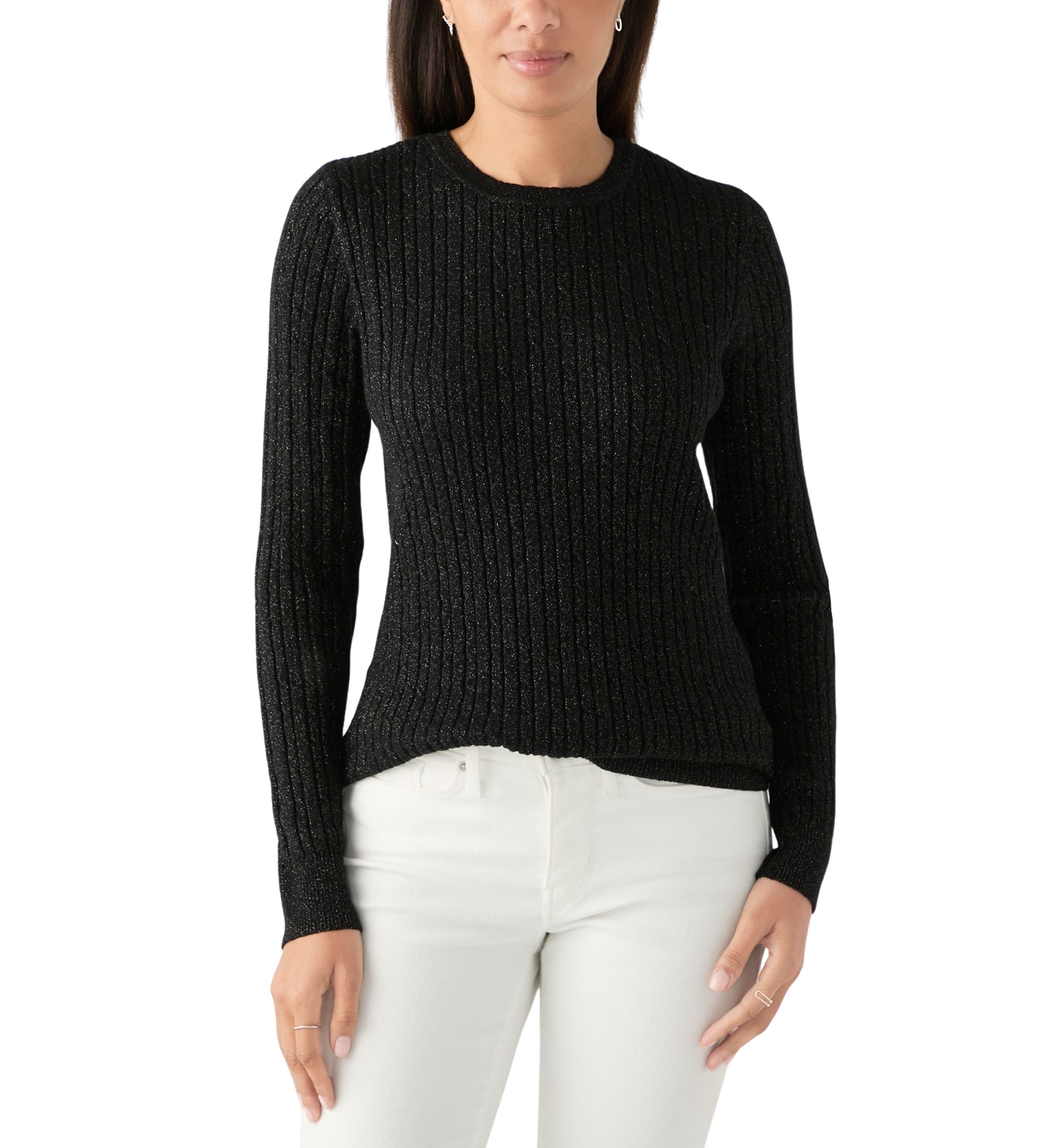 Womens Cable Knit Lurex Sweater