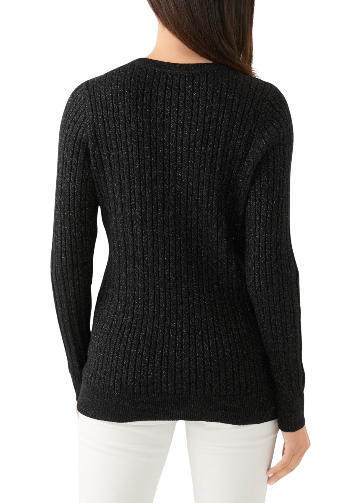 Womens Cable Knit Lurex Sweater