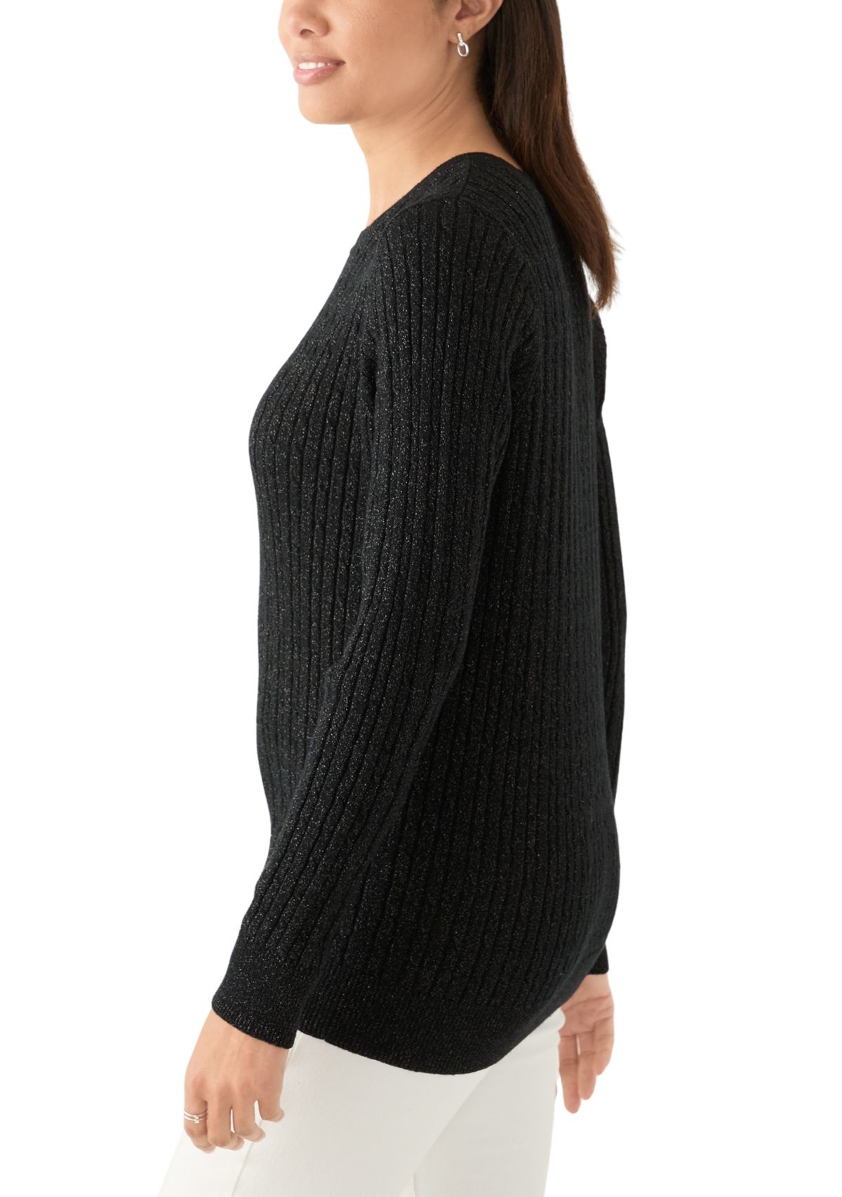 Womens Cable Knit Lurex Sweater