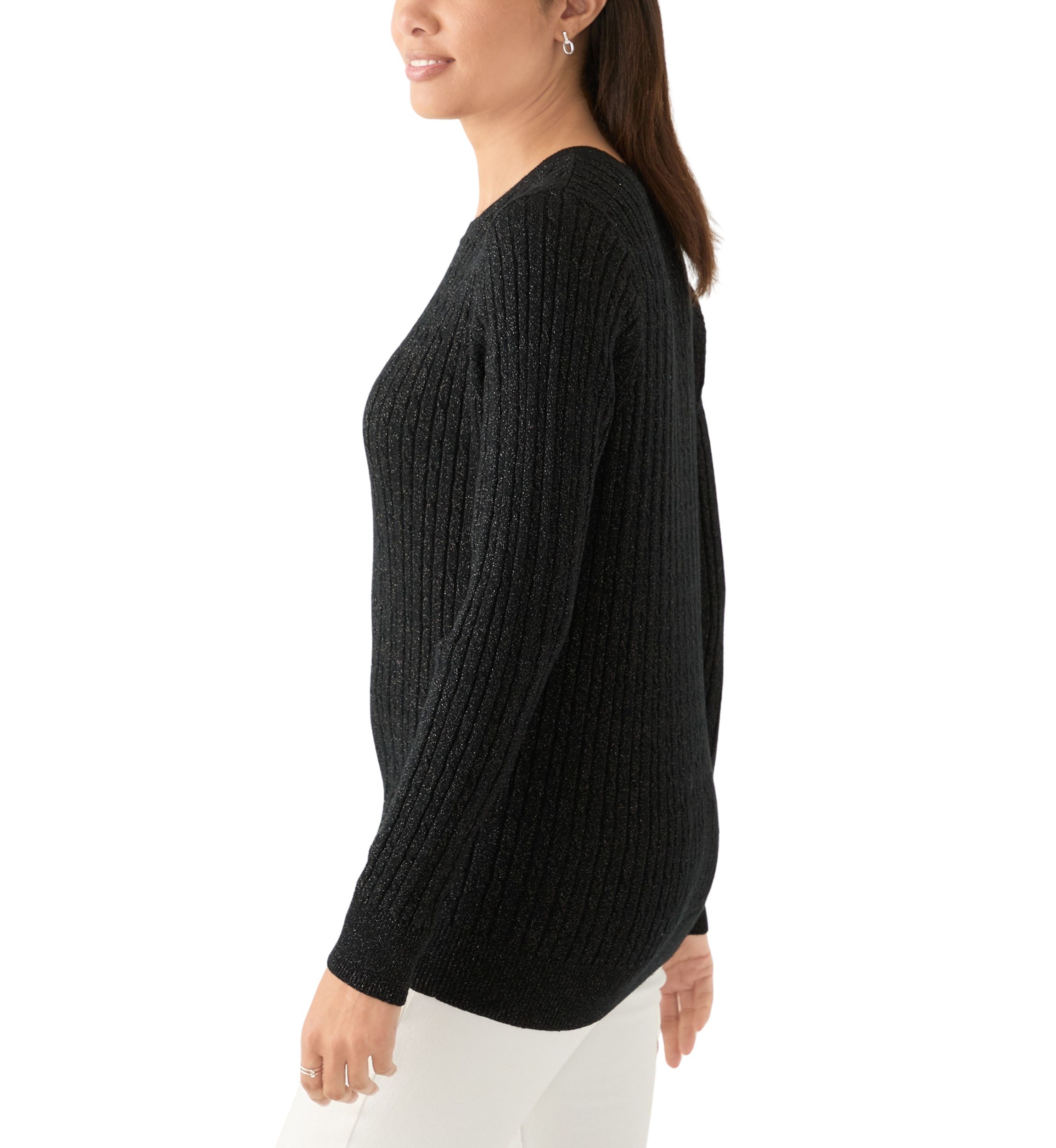 Womens Cable Knit Lurex Sweater
