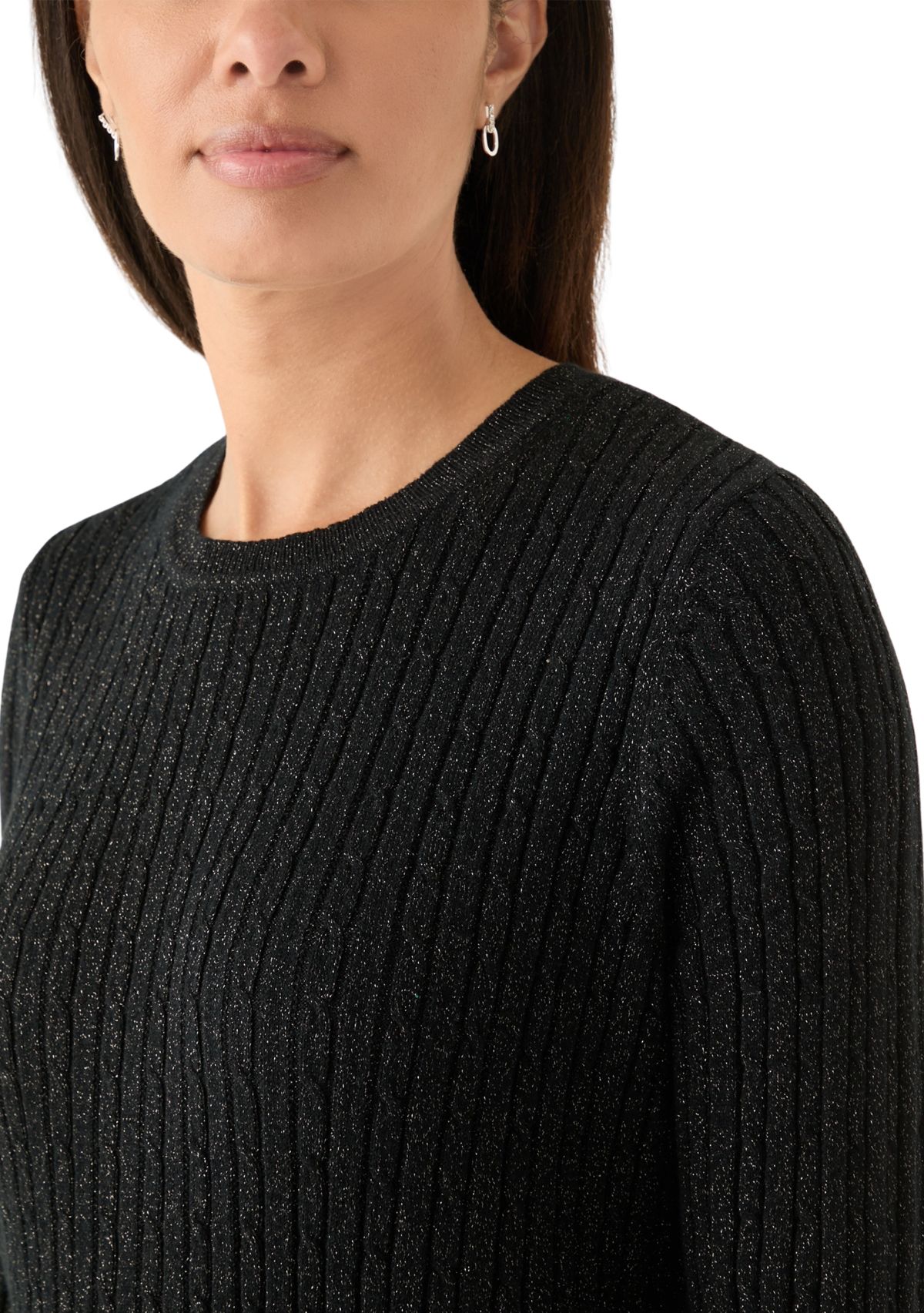 Womens Cable Knit Lurex Sweater