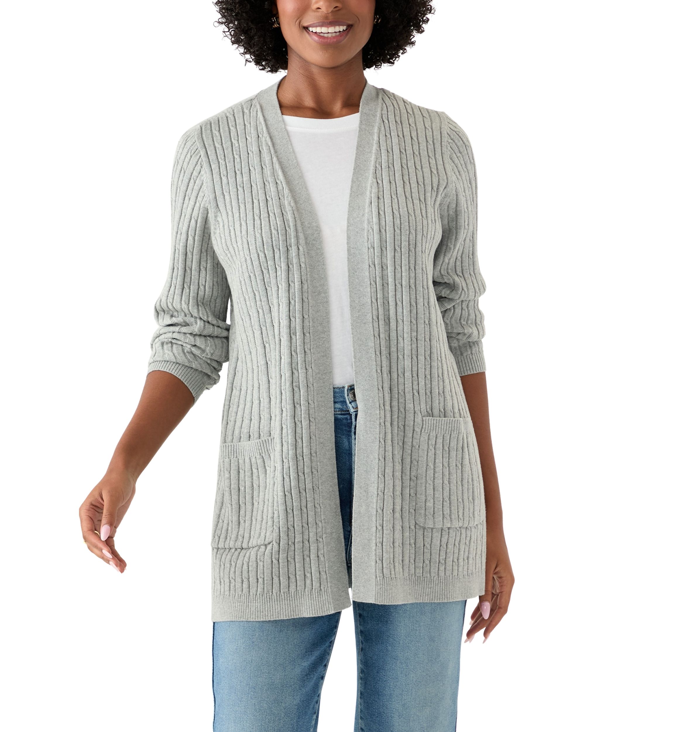 Womens Long Sleeve Cable Knit Cardigan