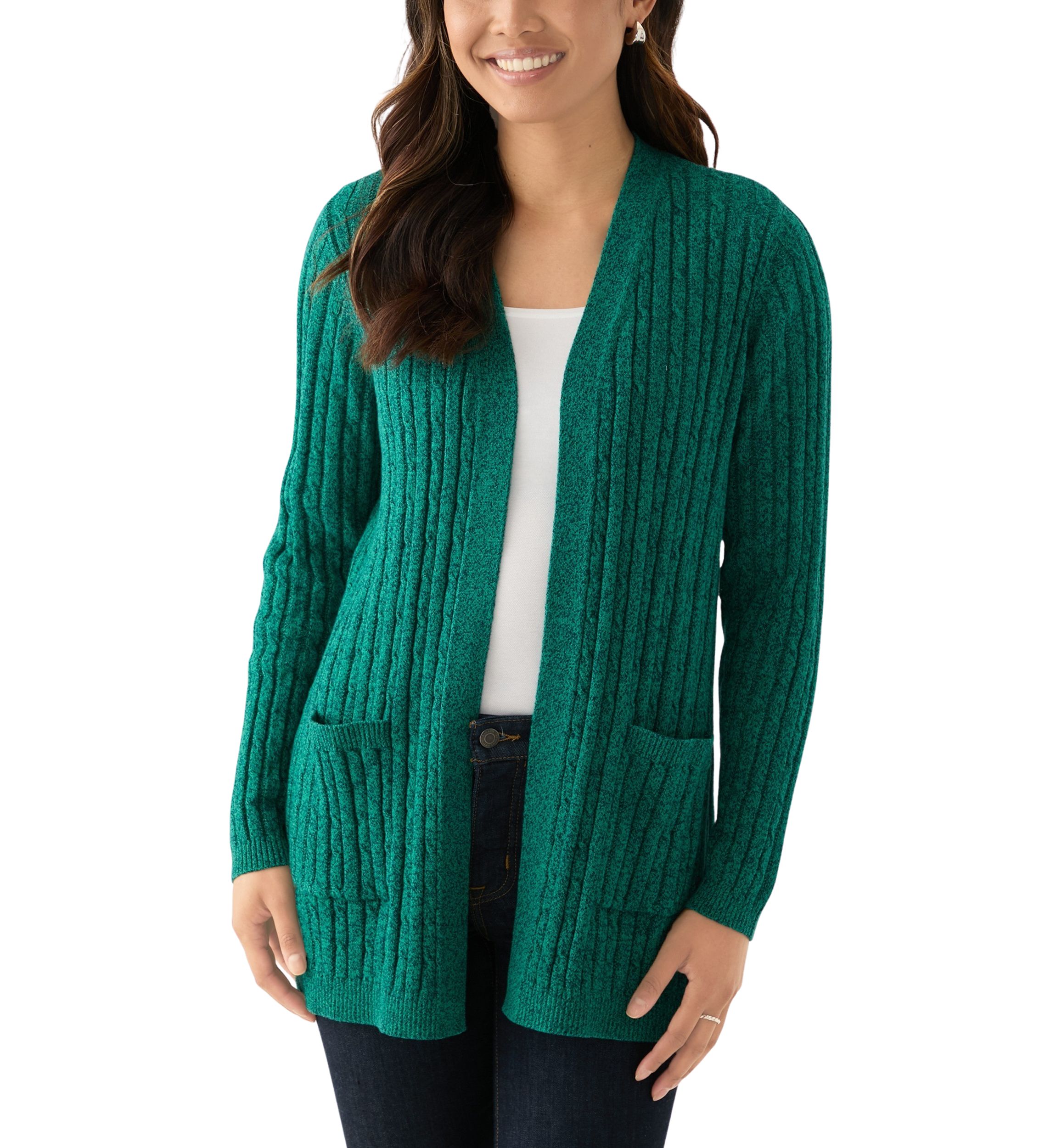 Womens Cable Knit Marled Cardigan