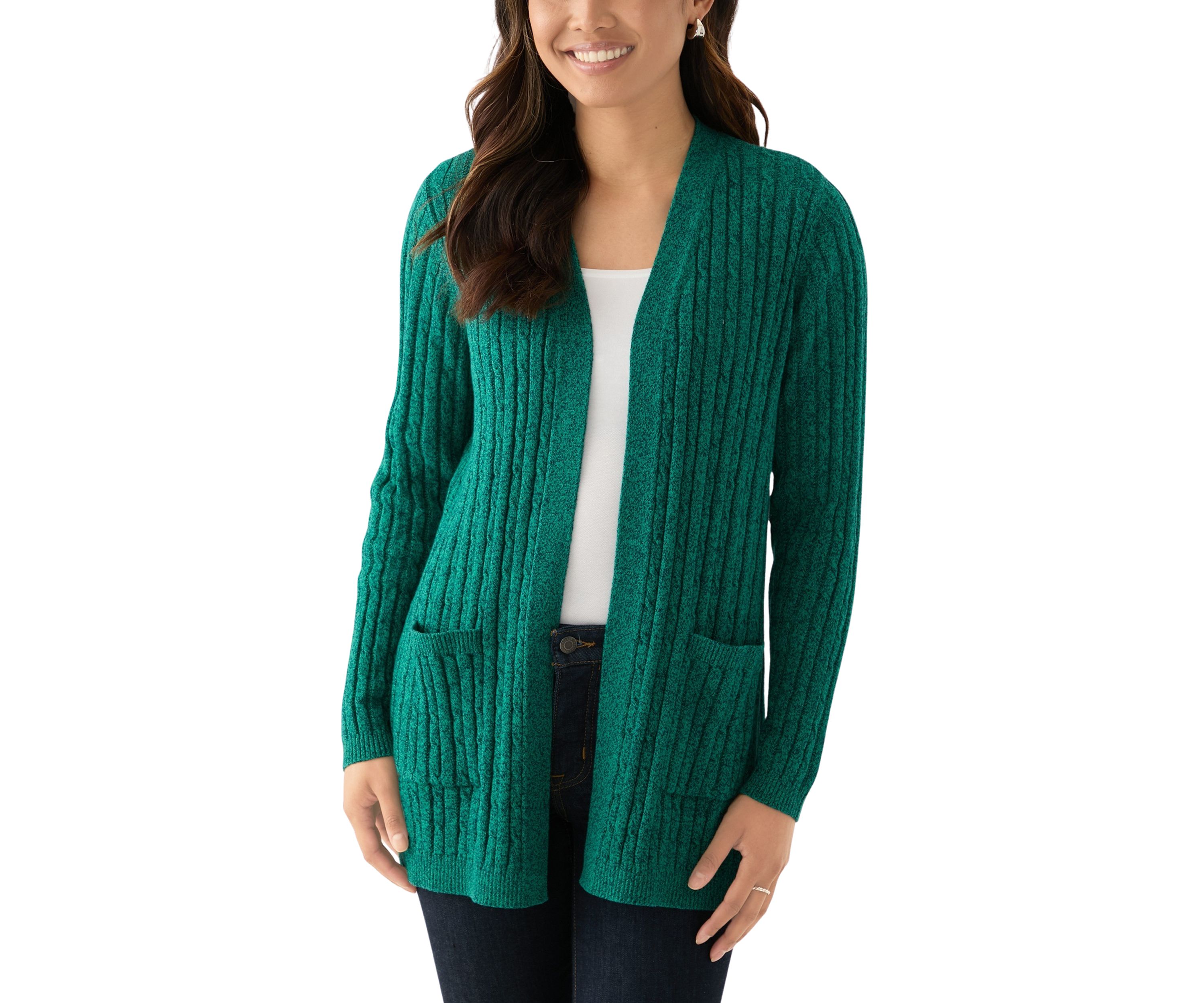 Womens Cable Knit Marled Cardigan
