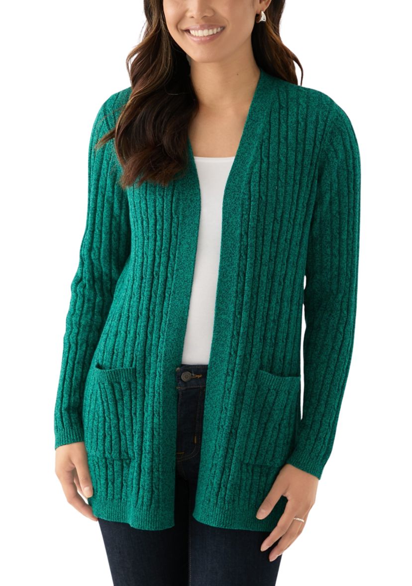 Womens Cable Knit Marled Cardigan