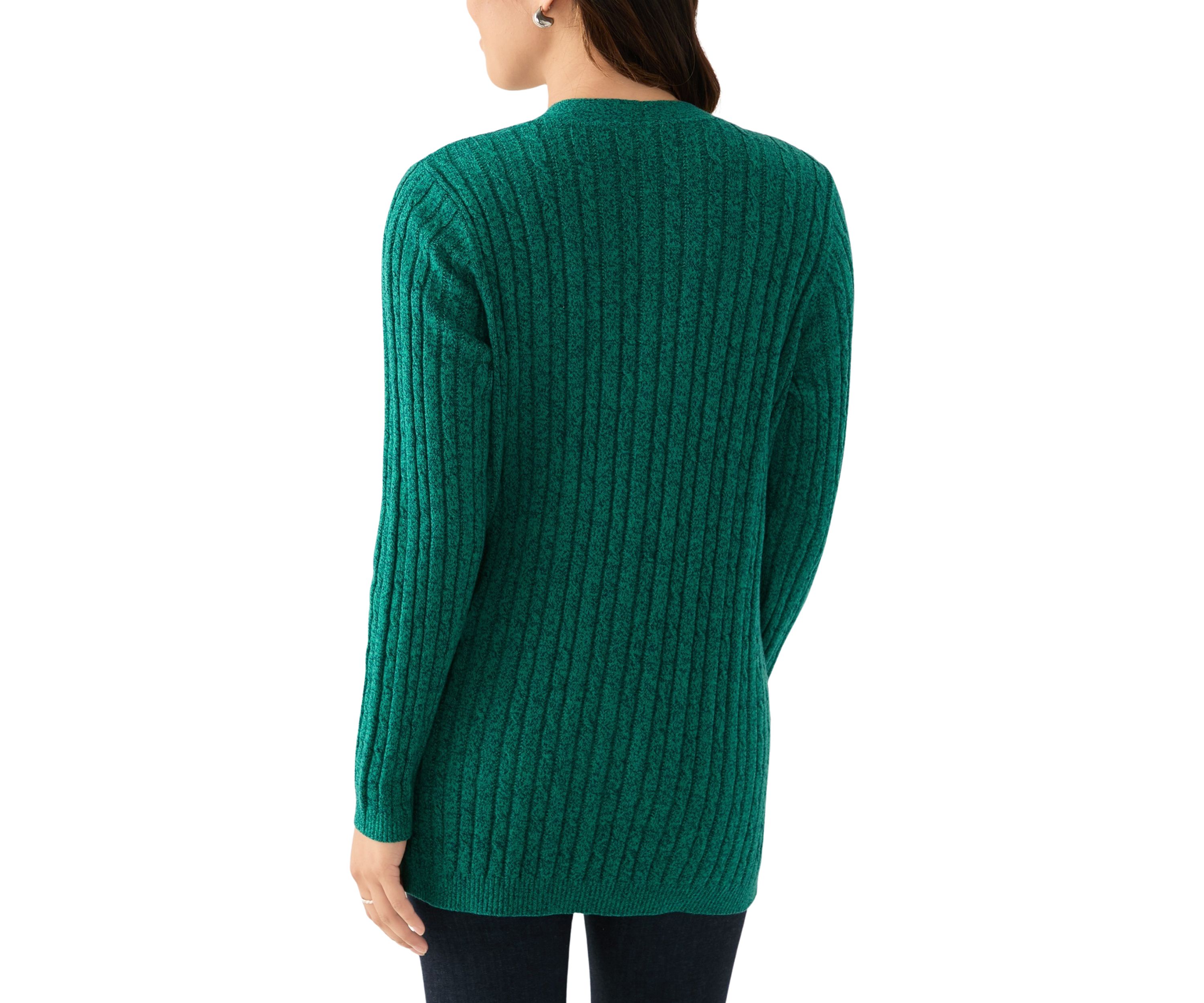 Womens Cable Knit Marled Cardigan