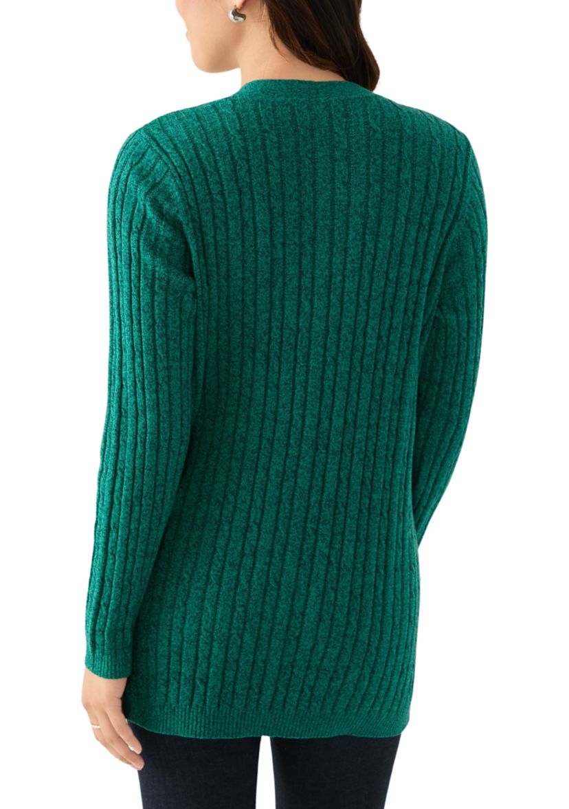 Womens Cable Knit Marled Cardigan