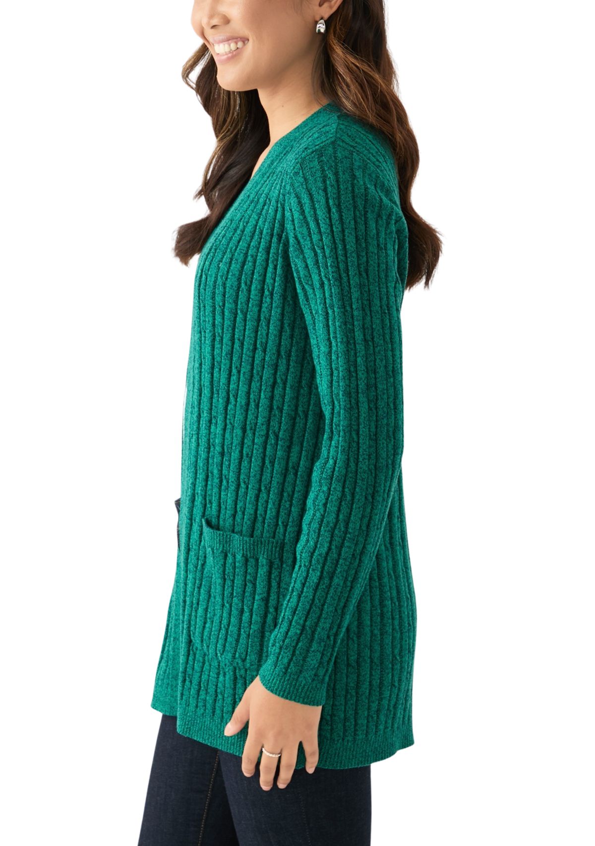 Womens Cable Knit Marled Cardigan