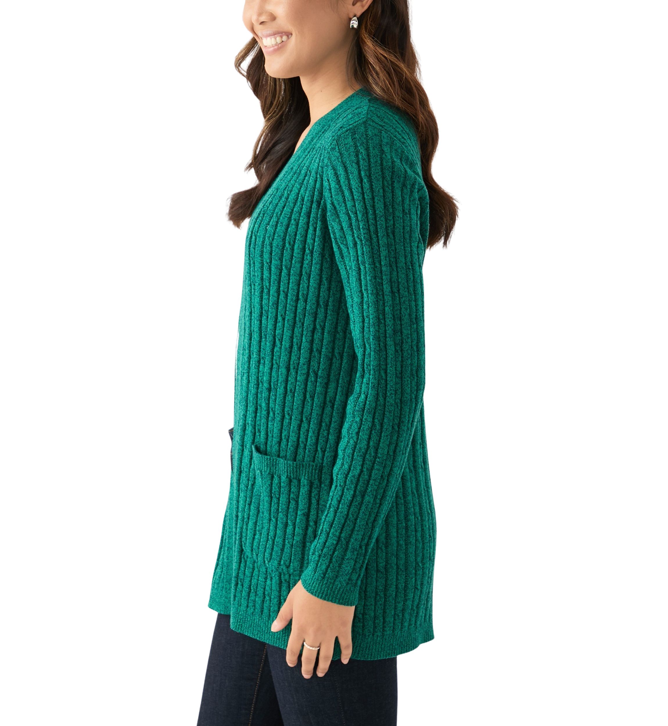Womens Cable Knit Marled Cardigan