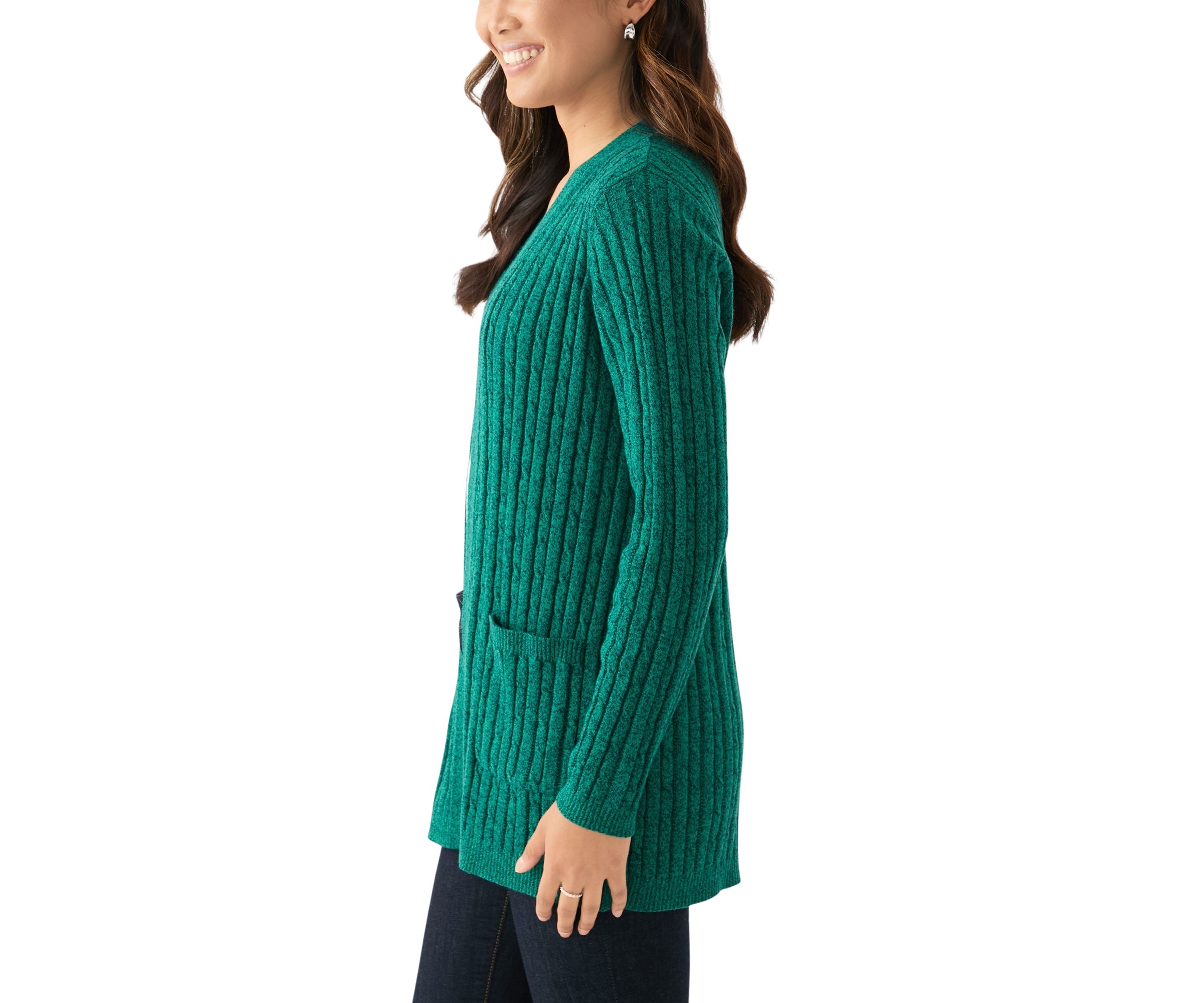 Womens Cable Knit Marled Cardigan