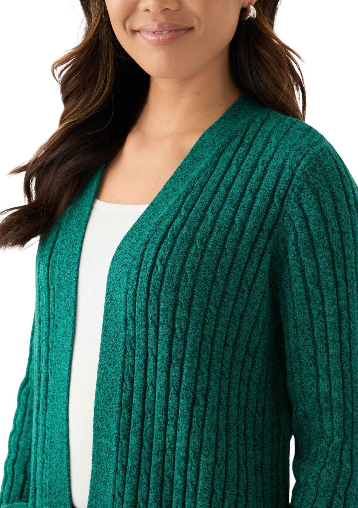 Womens Cable Knit Marled Cardigan