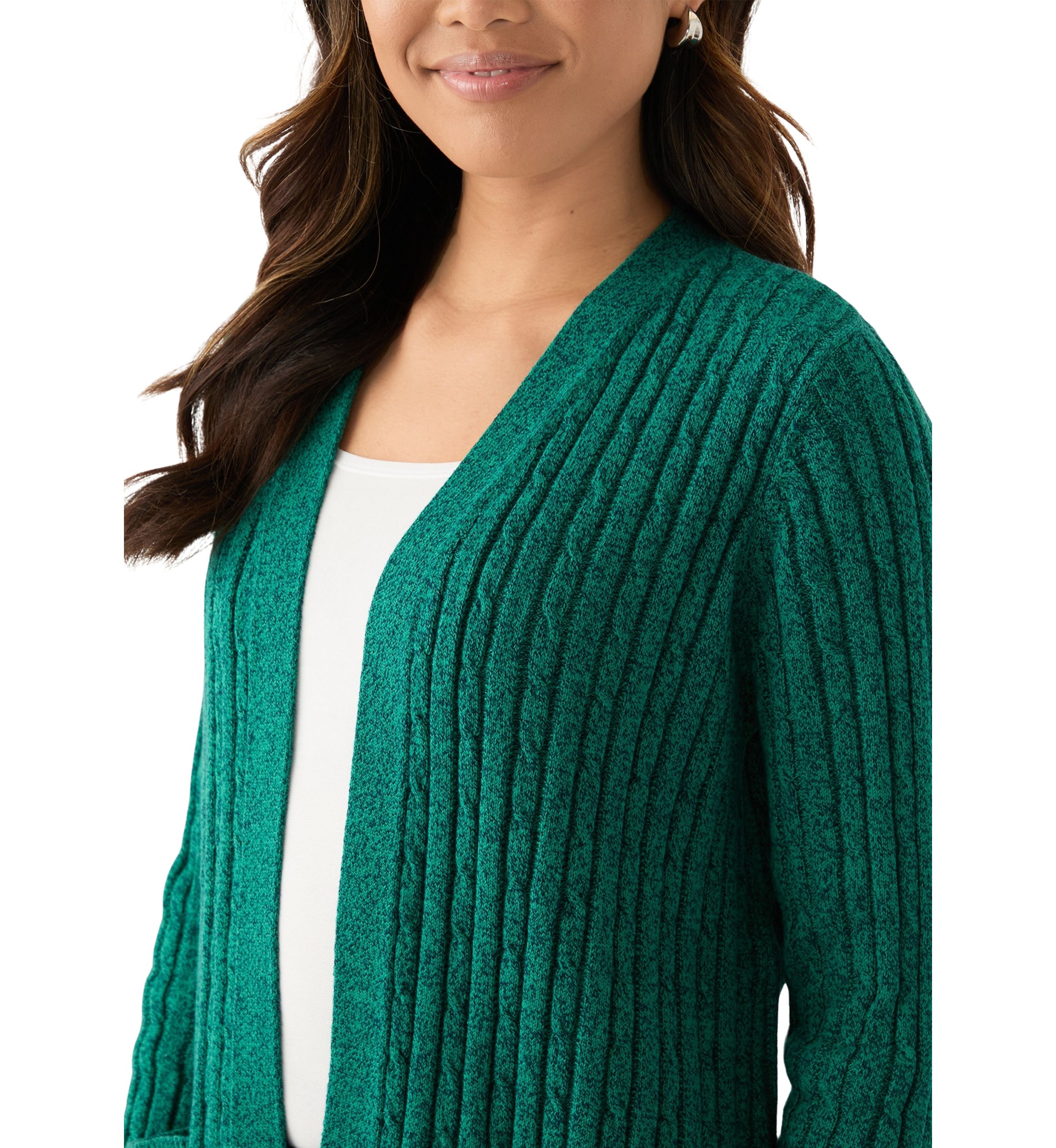 Womens Cable Knit Marled Cardigan