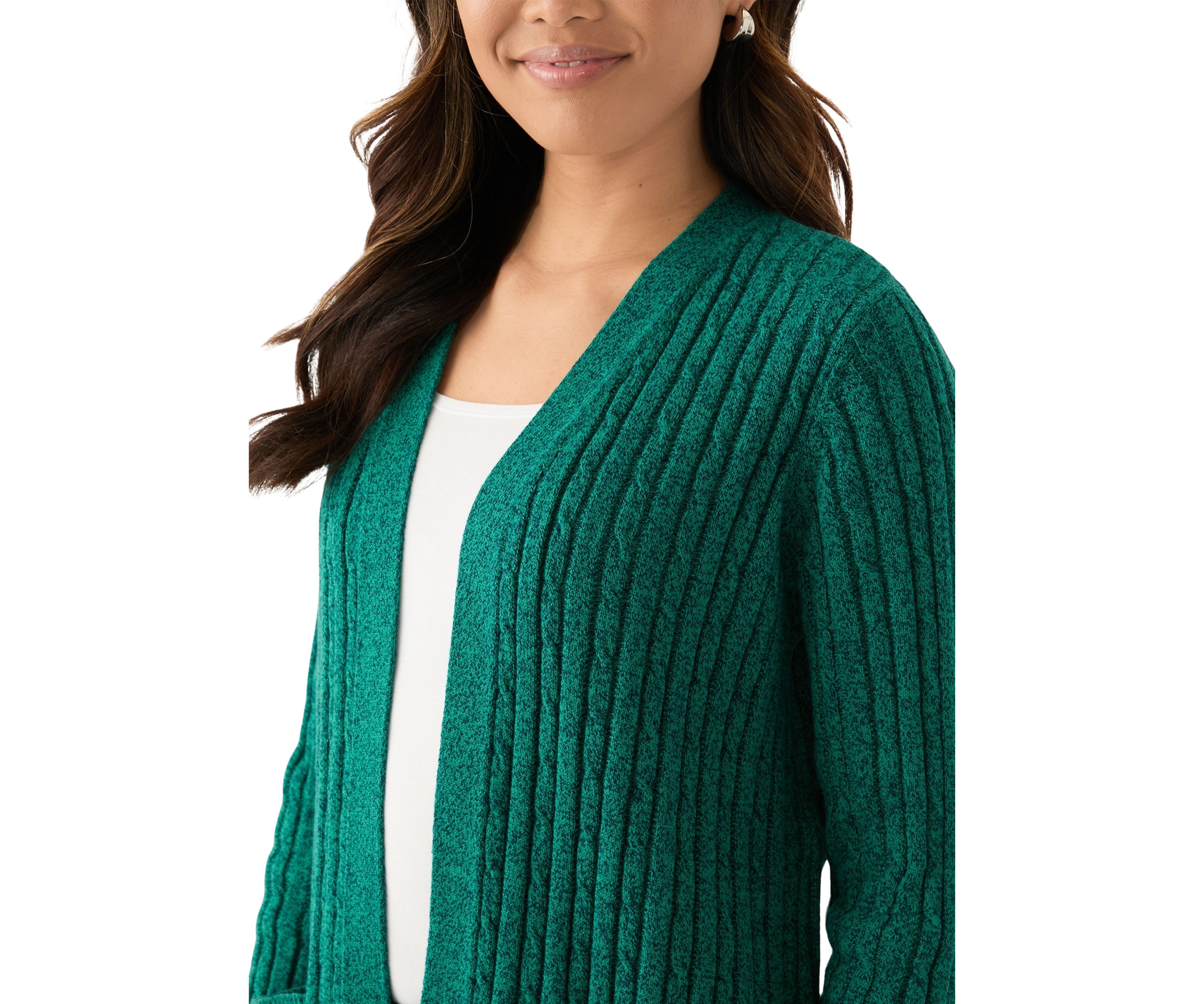 Womens Cable Knit Marled Cardigan
