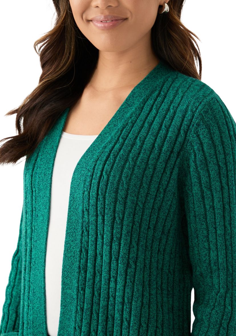Womens Cable Knit Marled Cardigan
