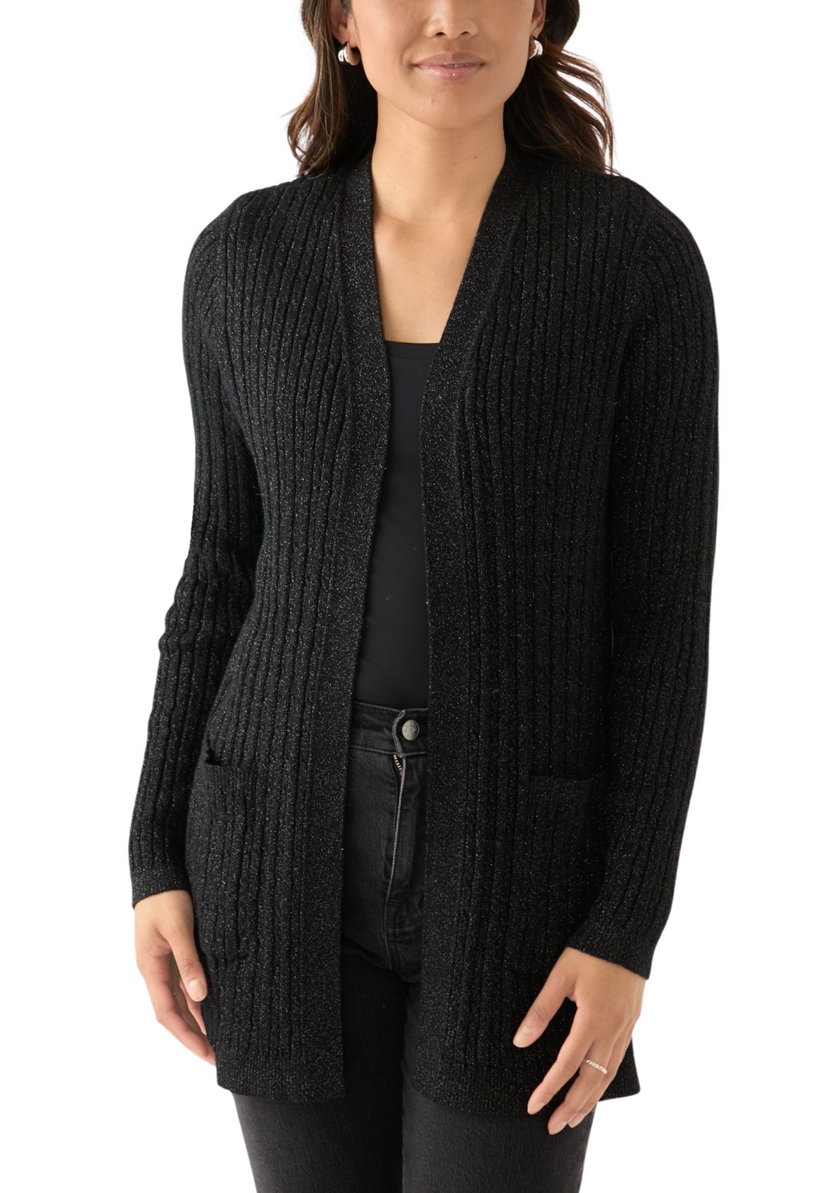 Womens Cable Knit Lurex Cardigan
