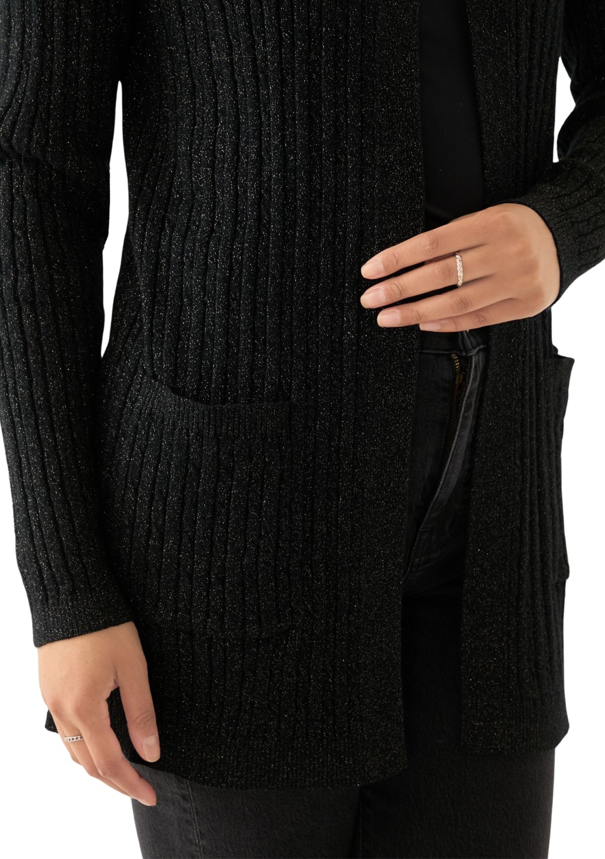 Womens Cable Knit Lurex Cardigan