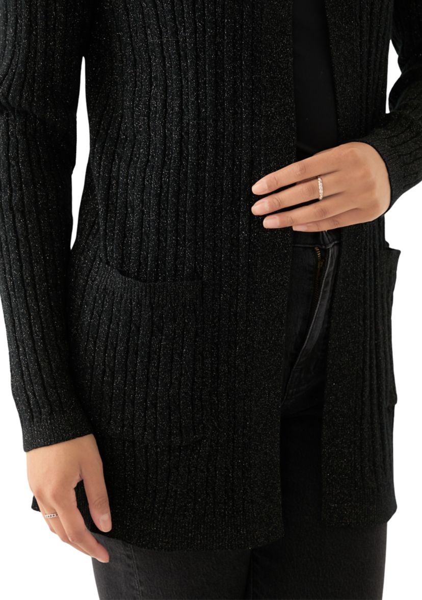 Womens Cable Knit Lurex Cardigan