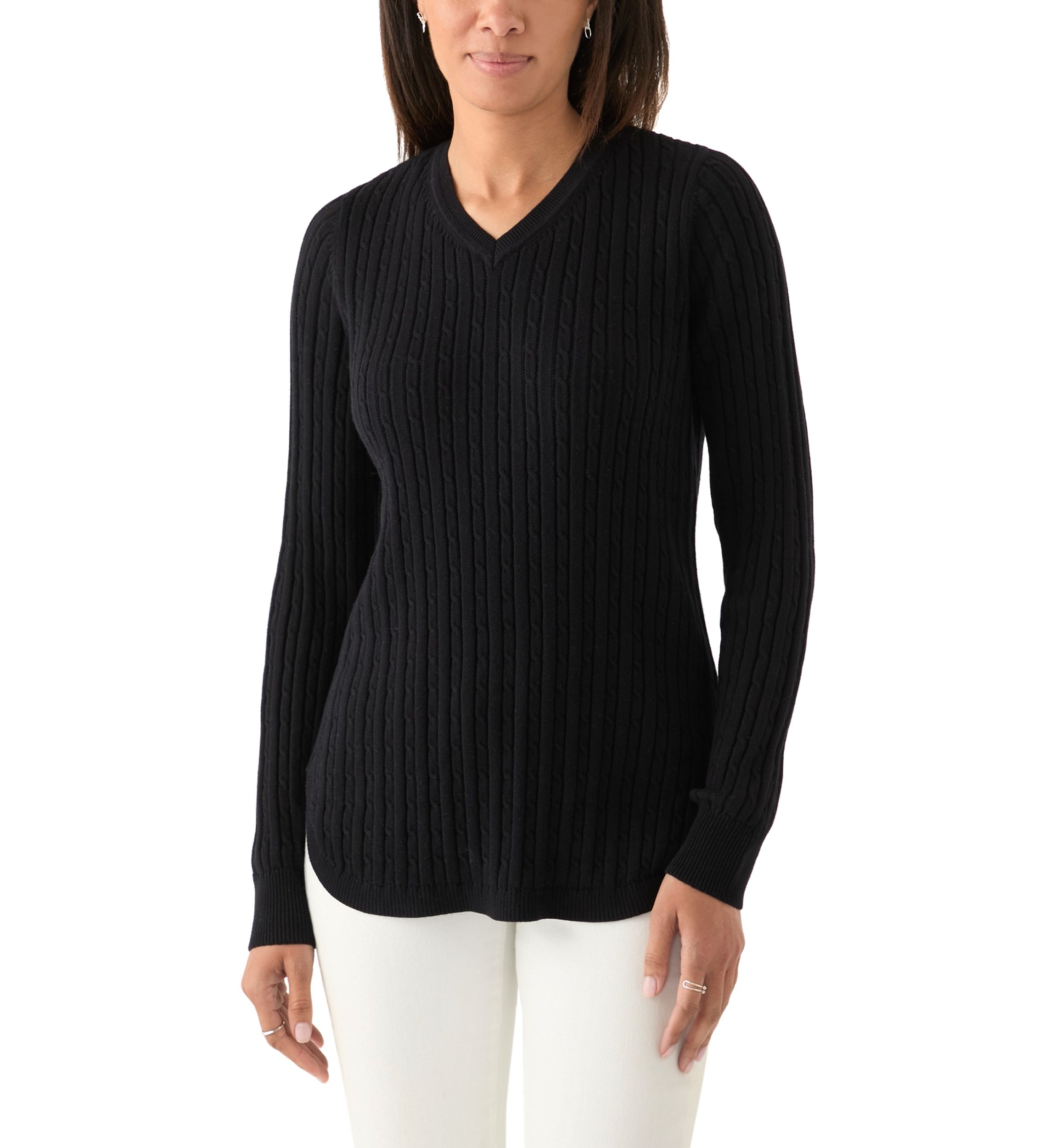 Womens V-Neck Cable Knit Sweater