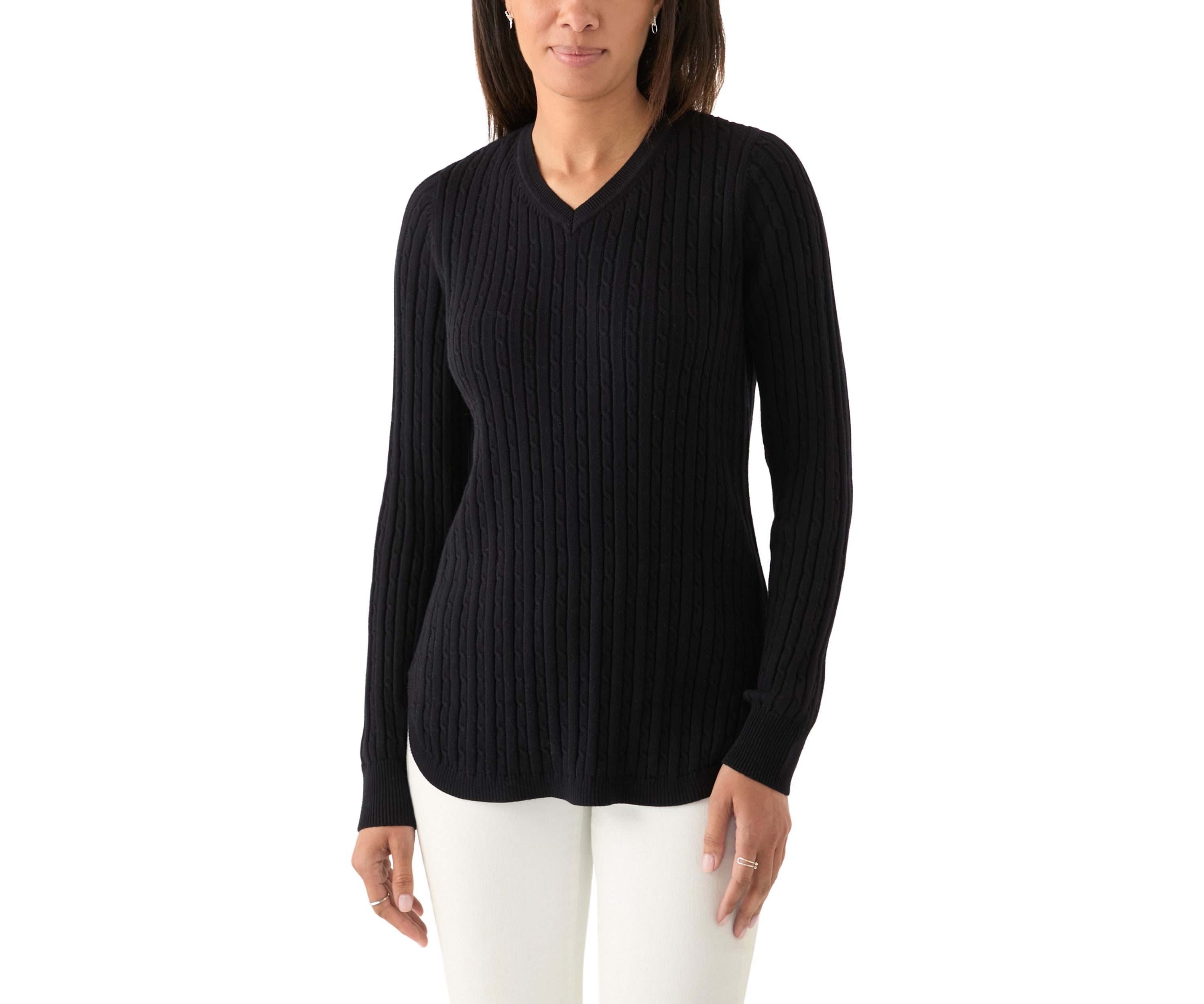 Womens V-Neck Cable Knit Sweater
