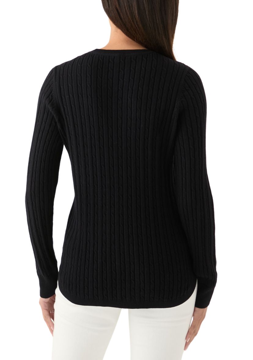 Womens V-Neck Cable Knit Sweater