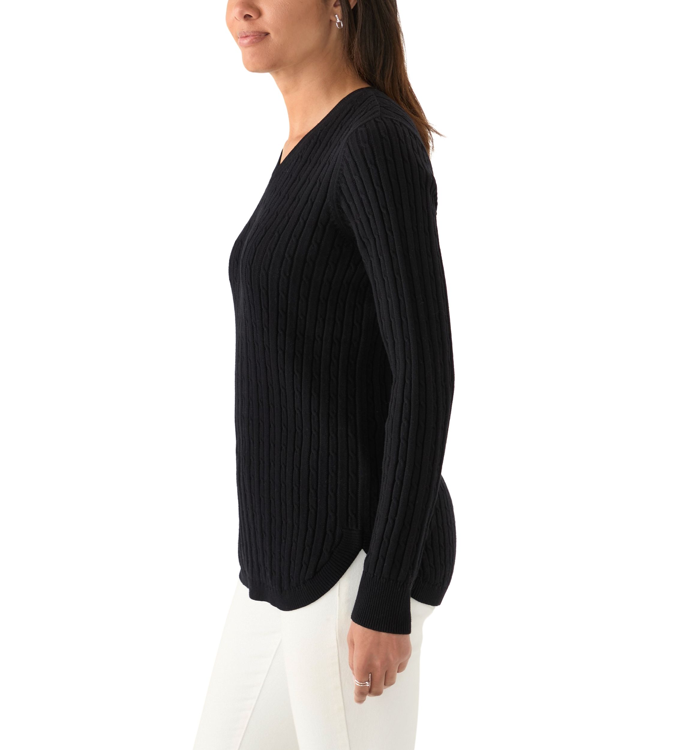 Womens V-Neck Cable Knit Sweater