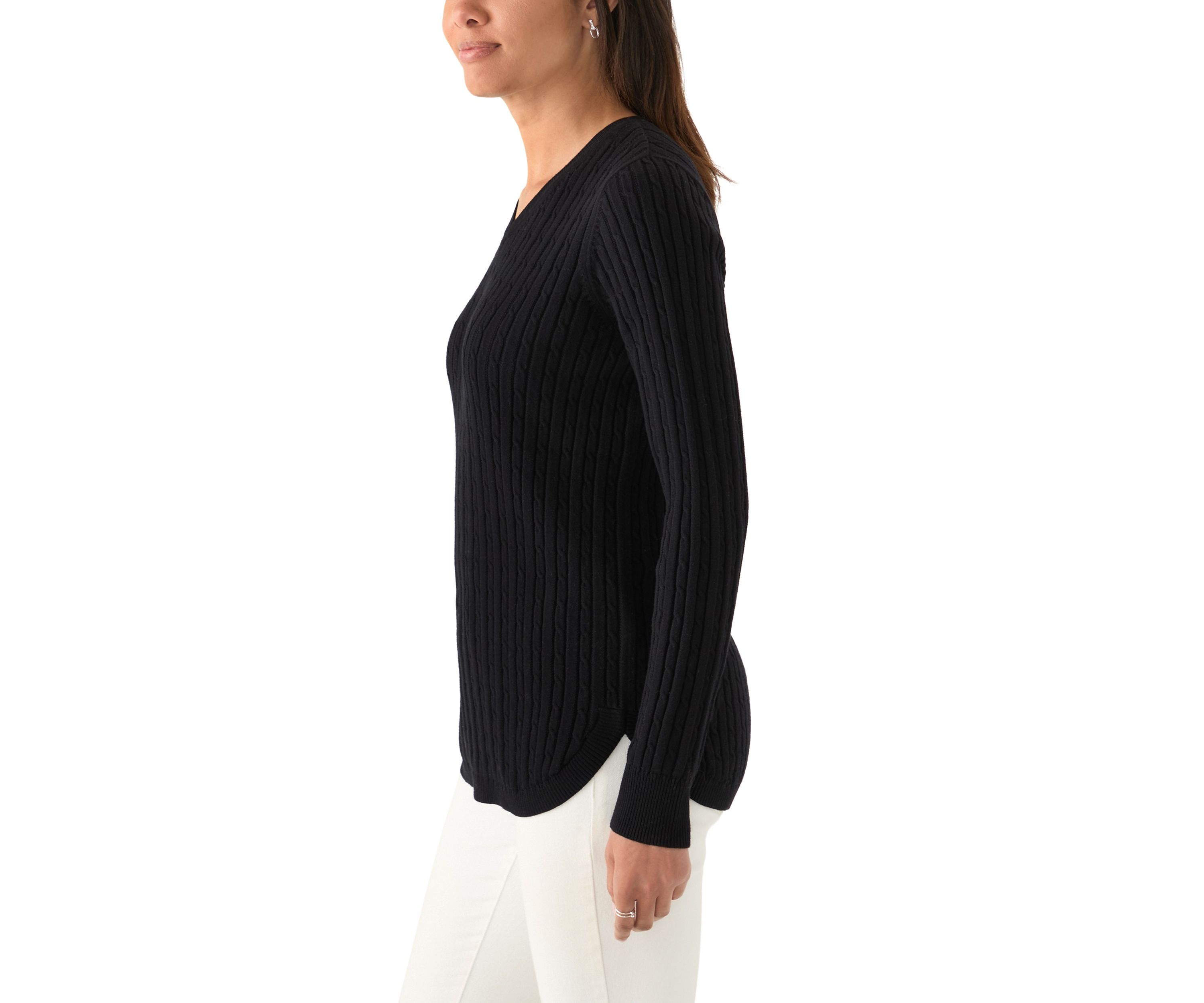 Womens V-Neck Cable Knit Sweater