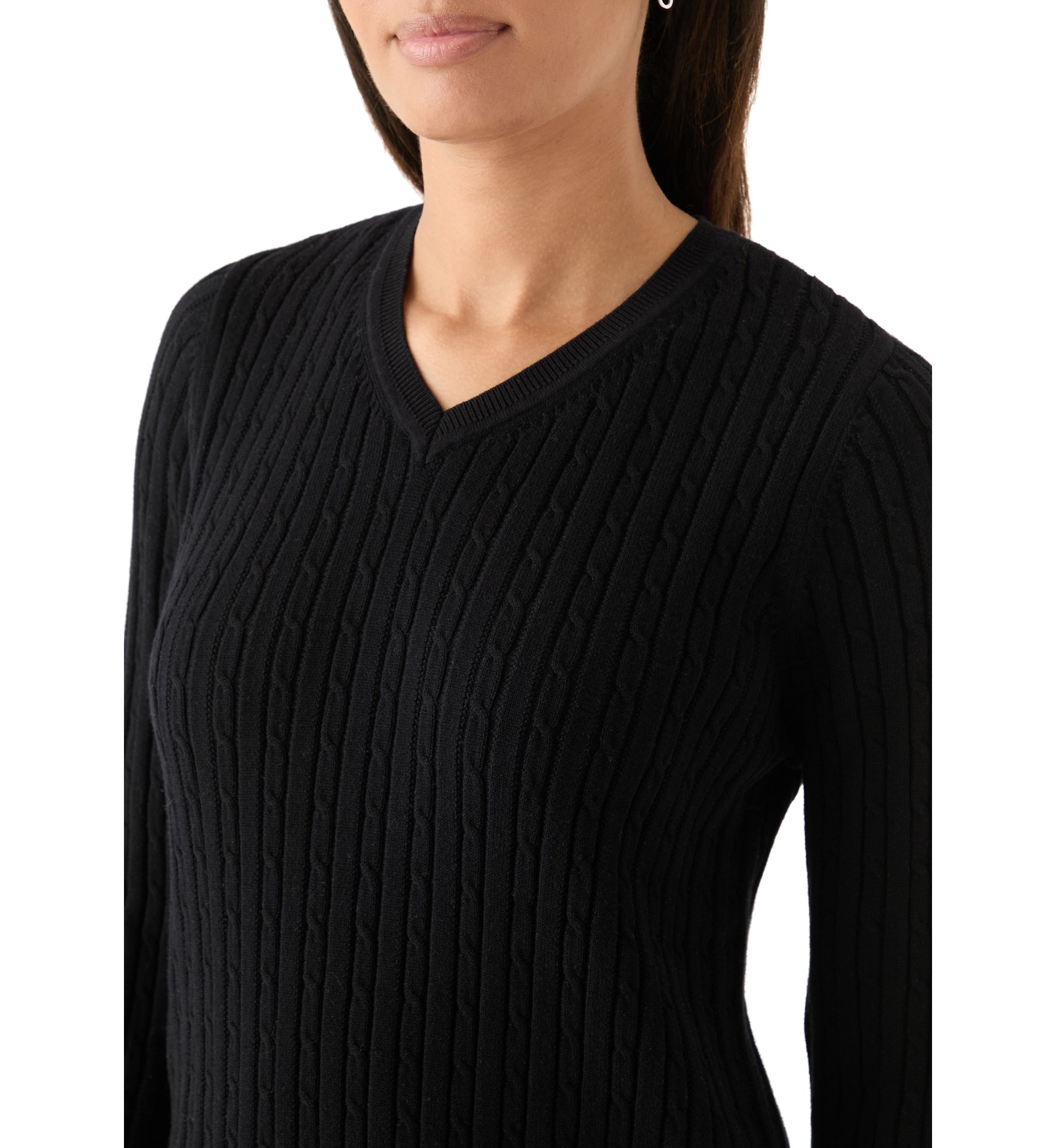 Womens V-Neck Cable Knit Sweater