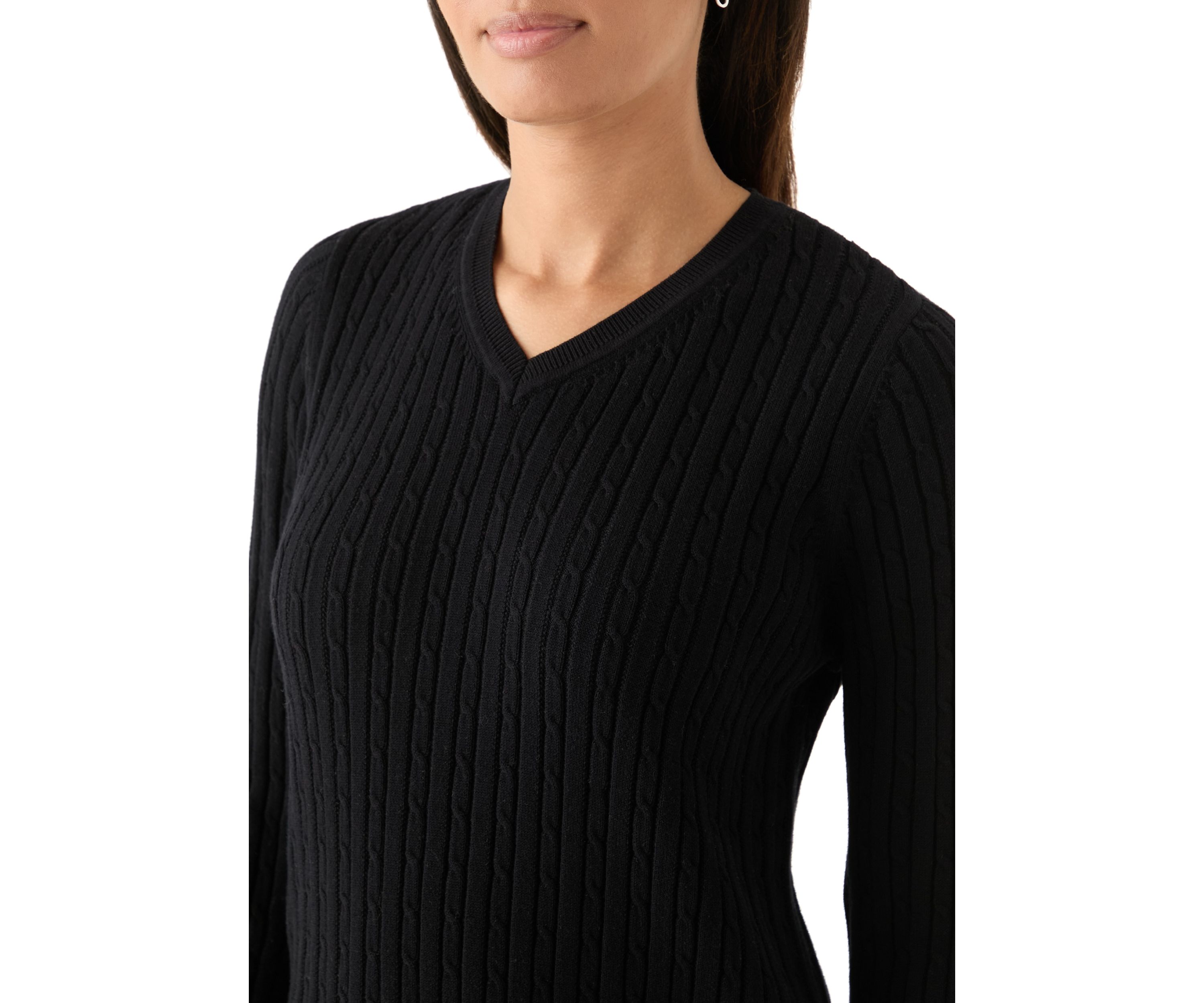 Womens V-Neck Cable Knit Sweater