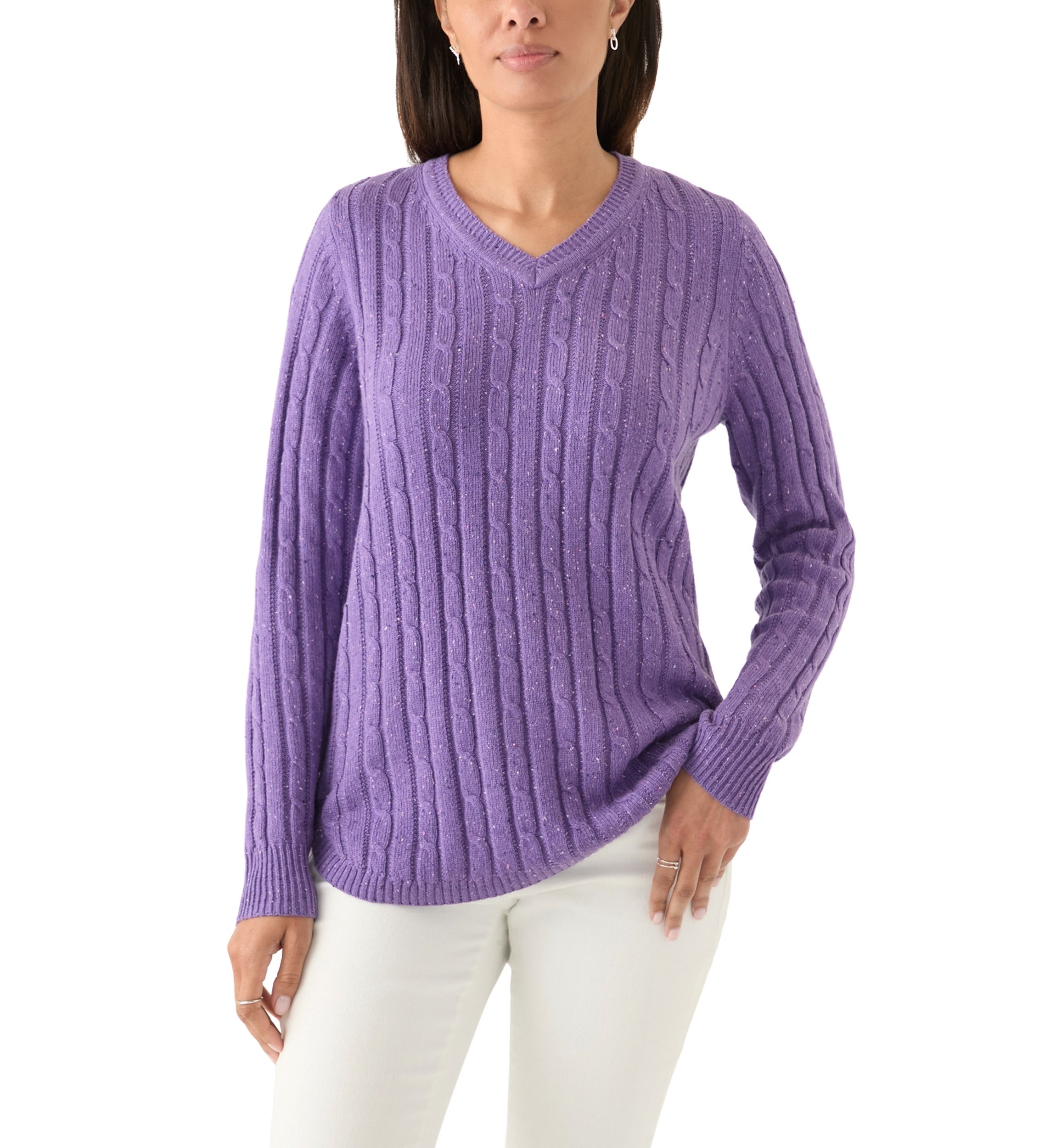 Womens Cable Knit V-Neck Sweater